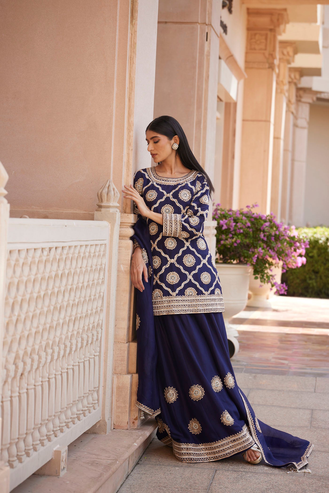 Navy Blue Sharara Set