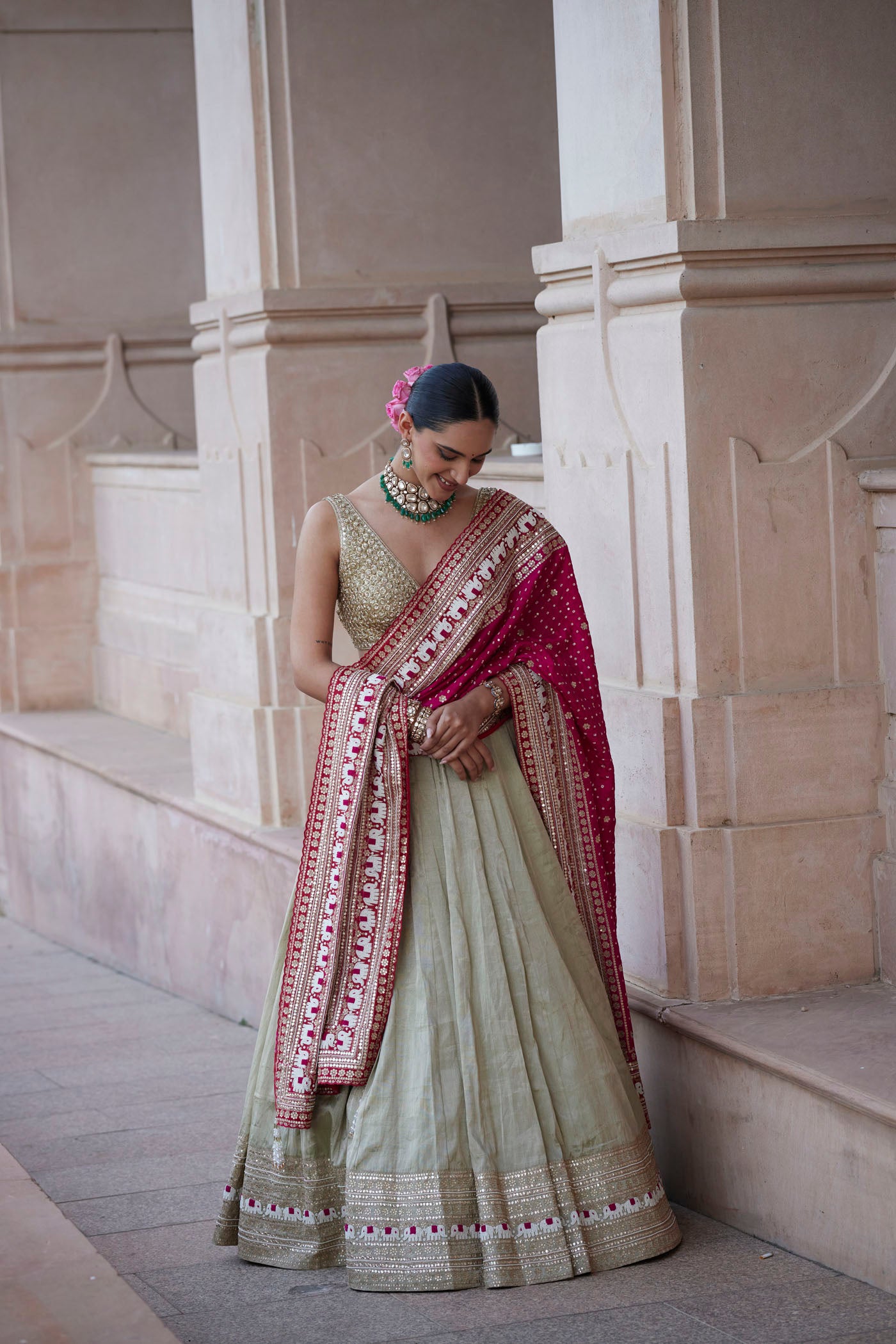 Green Banarasi Lehenga Set