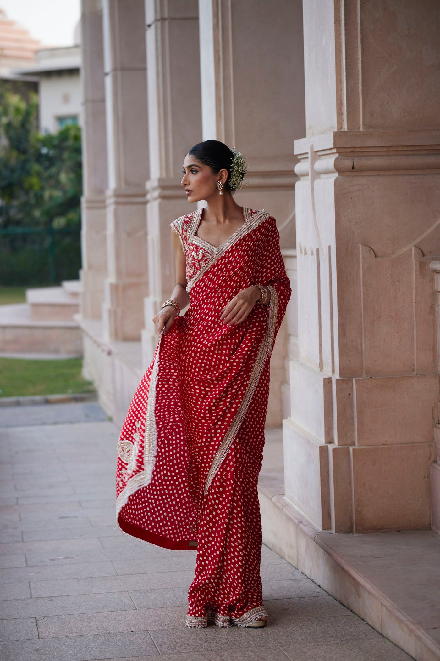 RED BANDHANI SAREE SET