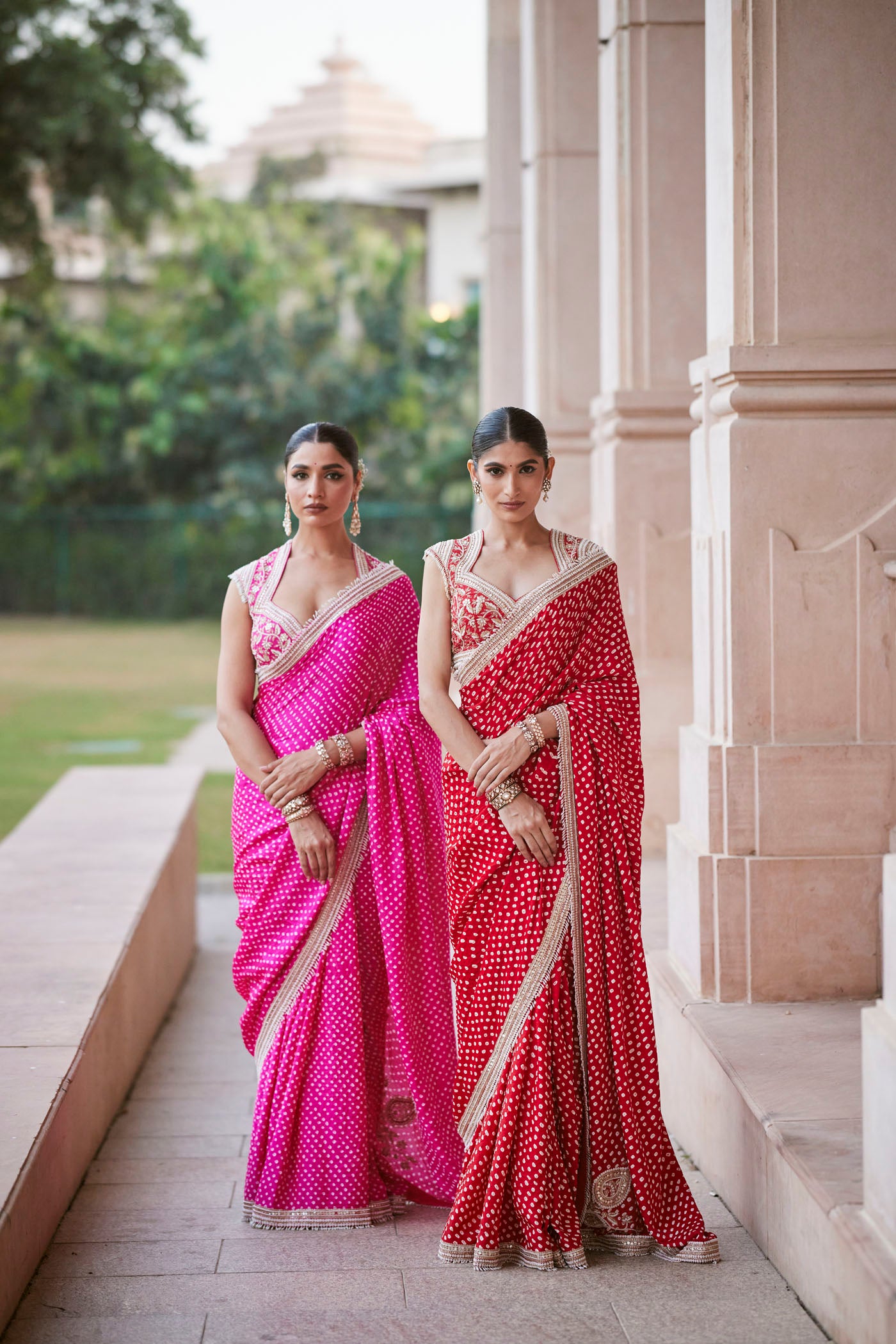 FUSCHIA PINK GAJJI SILK BANDHANI SAREE SET