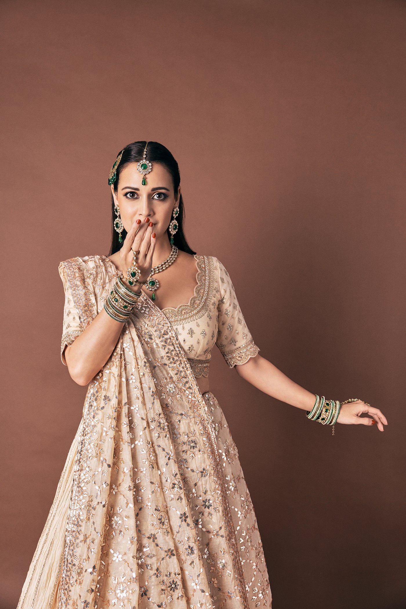 Ivory Crushed Silk Lehenga Set