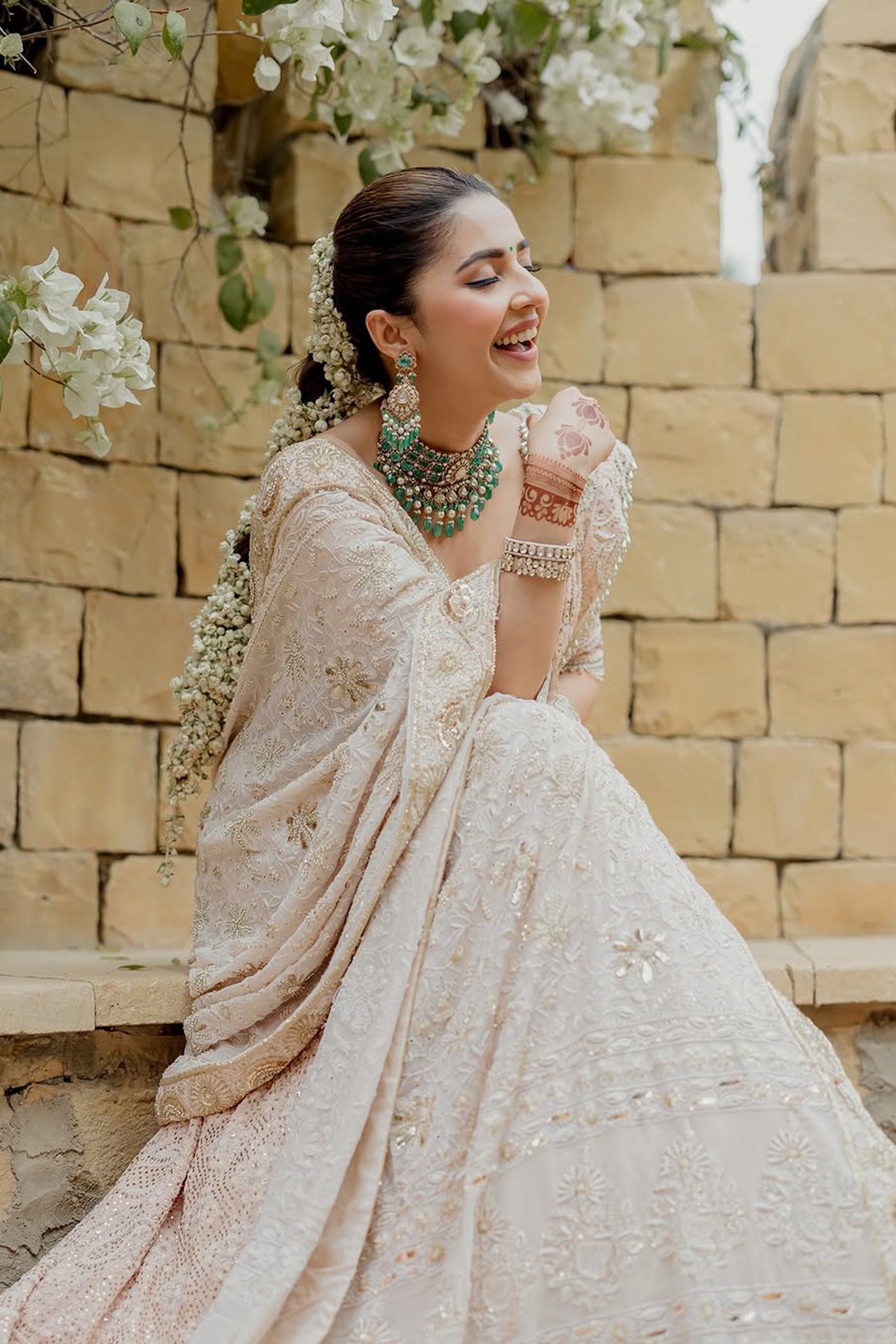 Ivory Mukaish Georgette Chikankari Lehenga Set