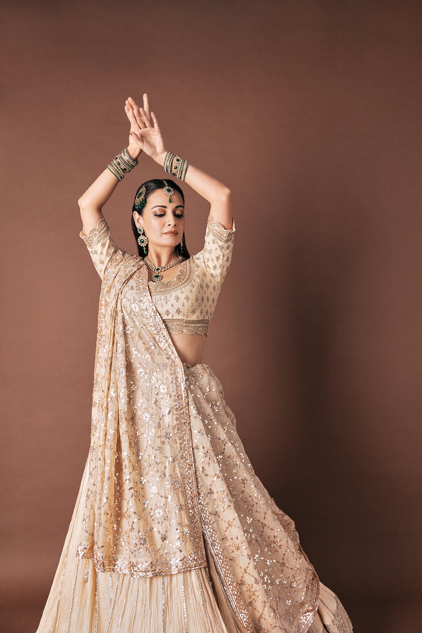 Ivory Crushed Silk Lehenga Set