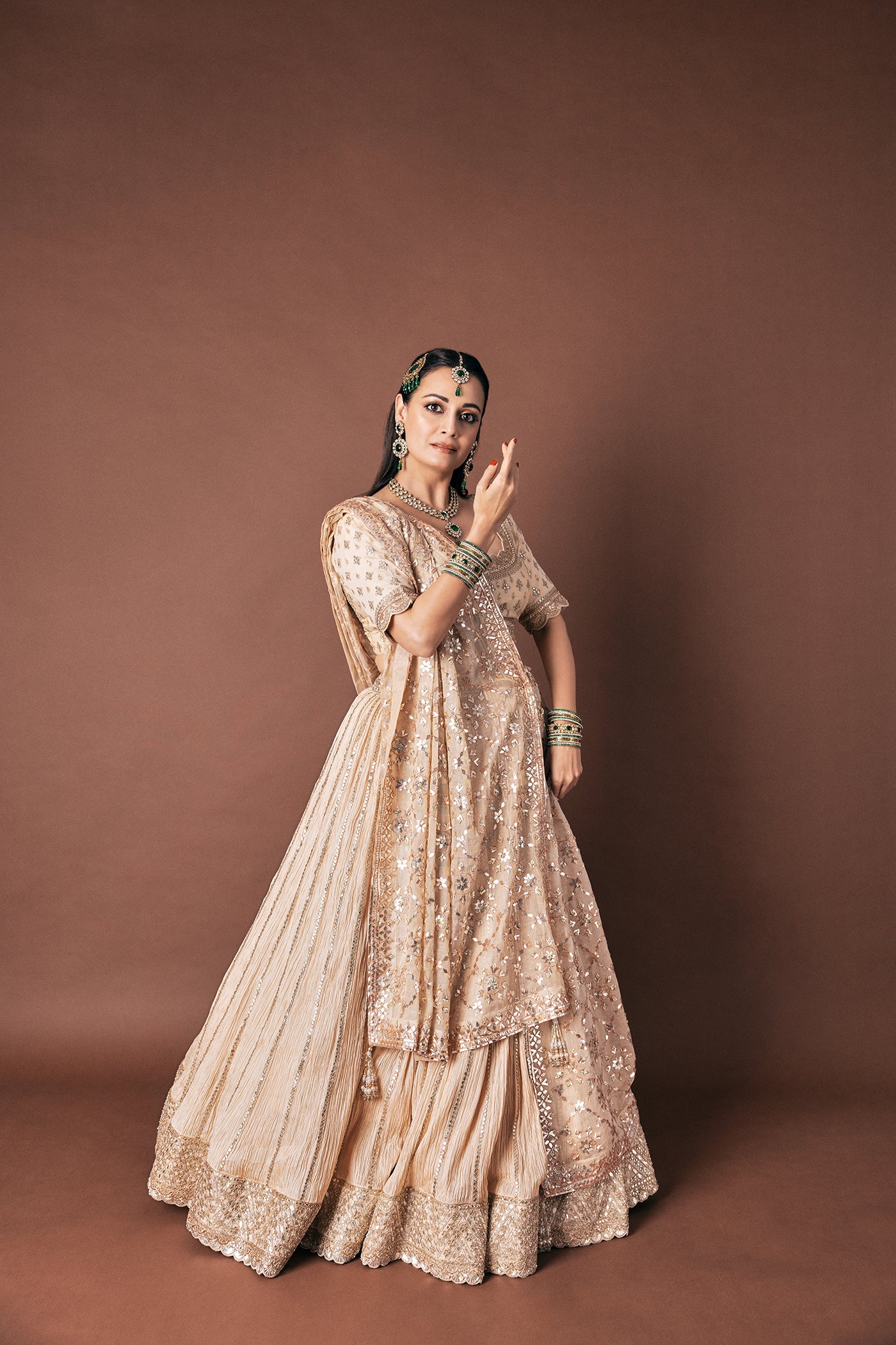 Ivory Crushed Silk Lehenga Set