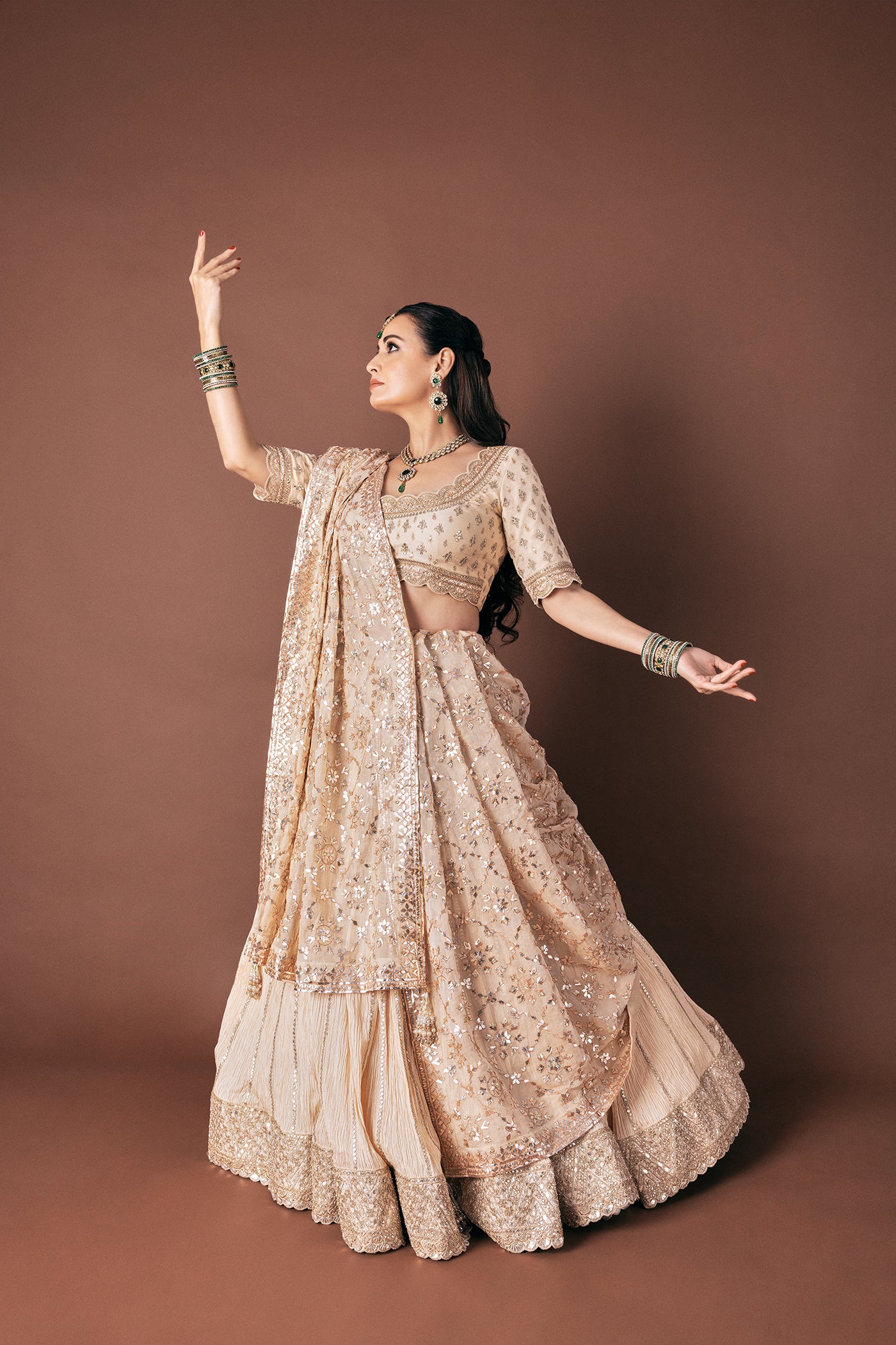 Ivory Crushed Silk Lehenga Set