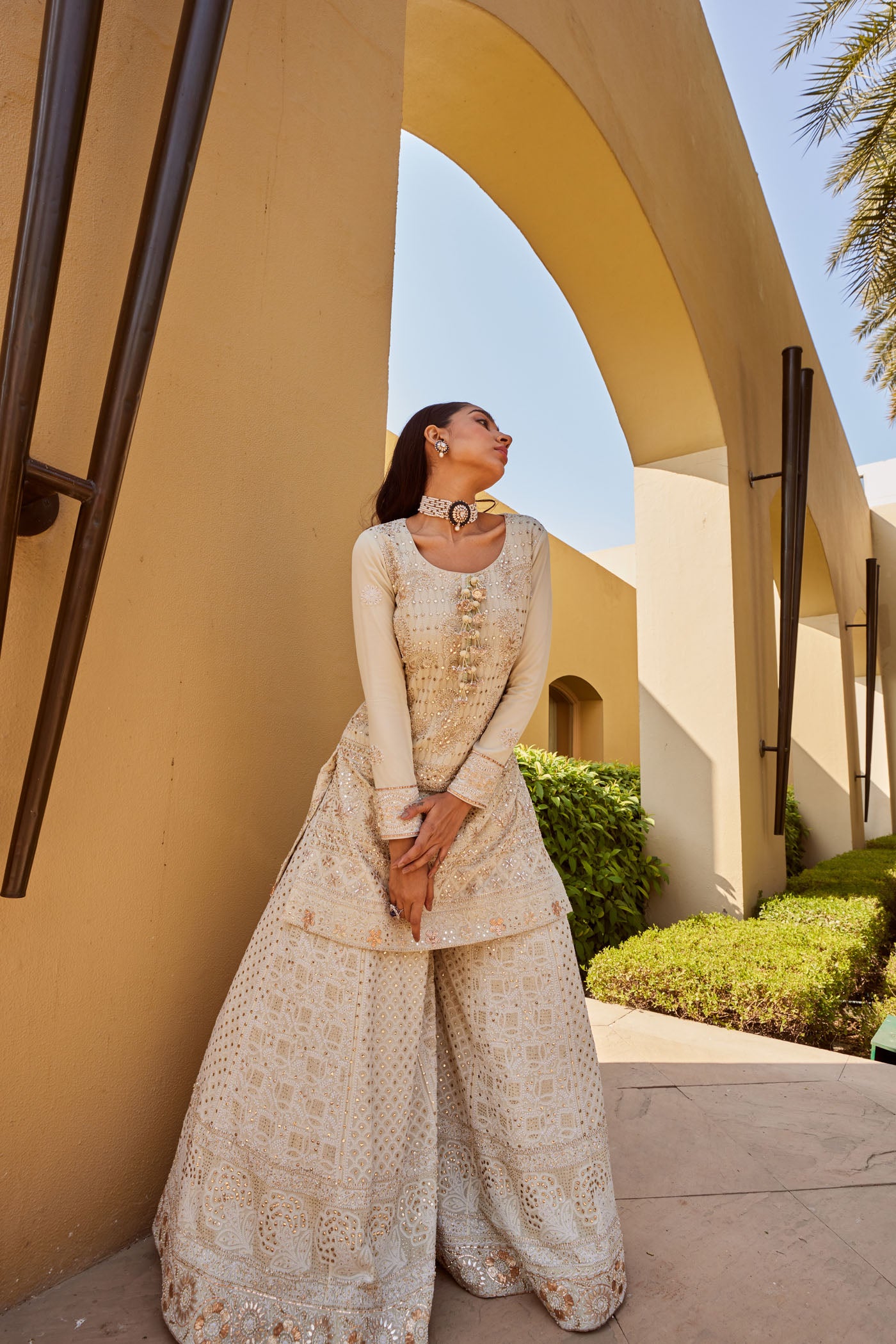 Ivory Chikankari Sharara Set
