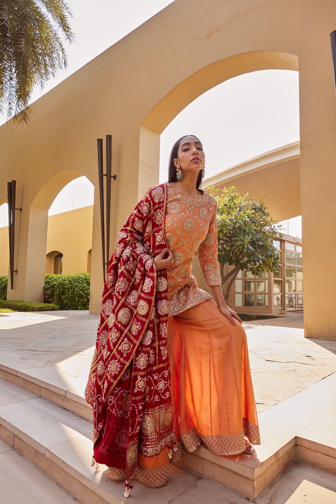 Orange Chanderi Silk Sharara Set