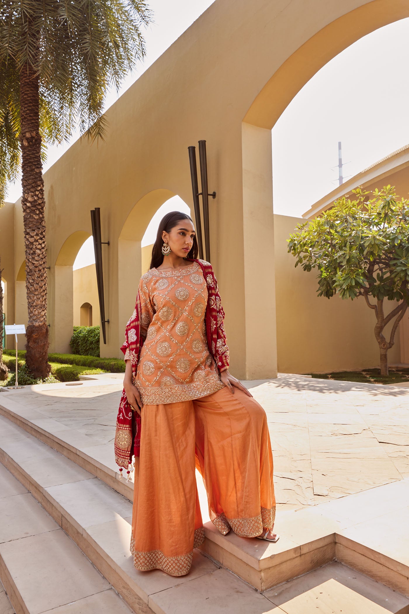Orange Chanderi Silk Sharara Set