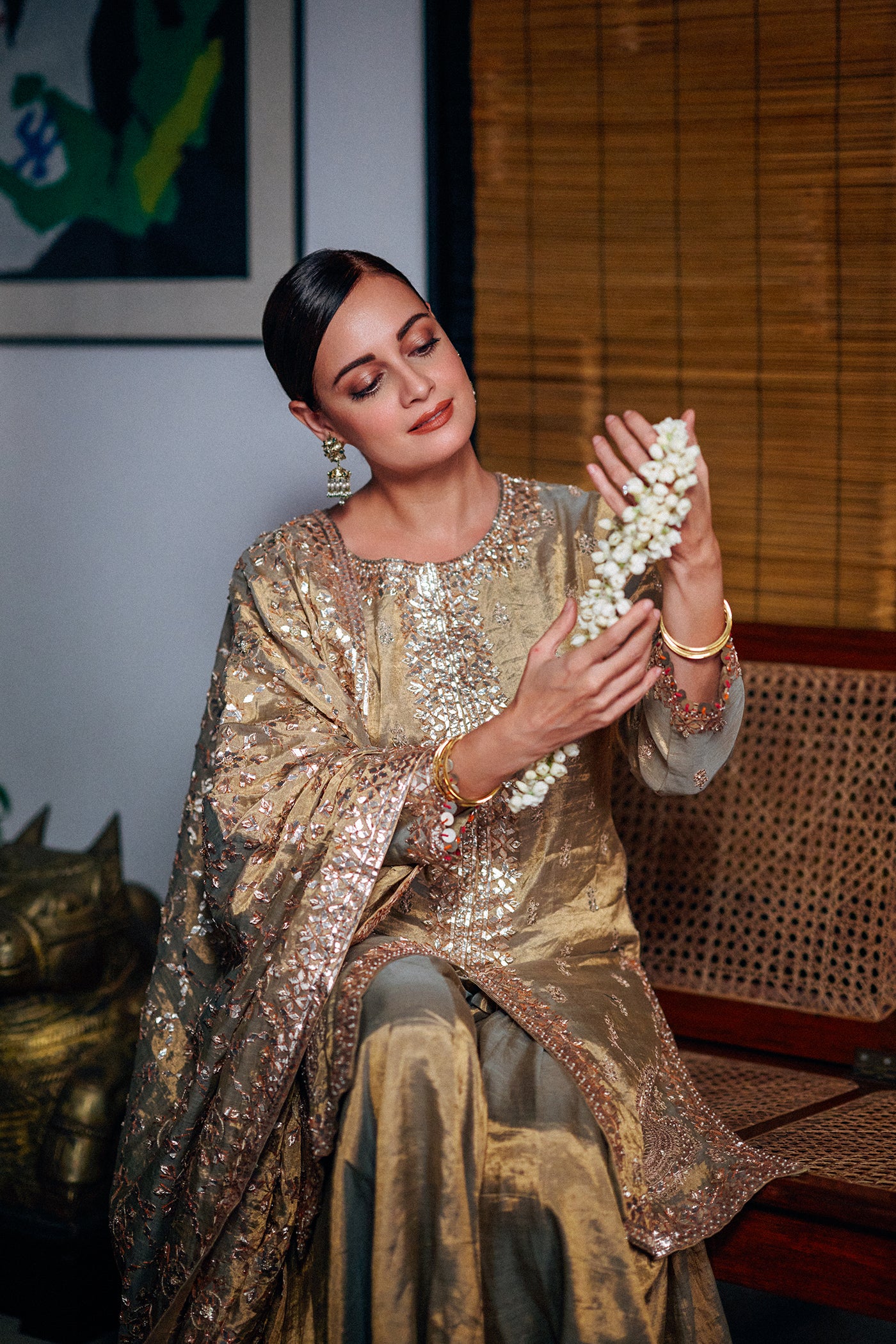 Gold Banarasi Heavy Tissue Sharara Set