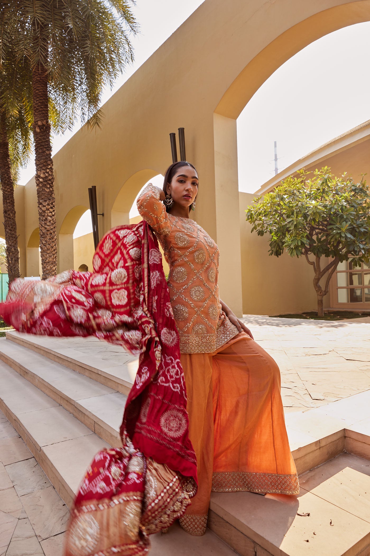 Orange Chanderi Silk Sharara Set
