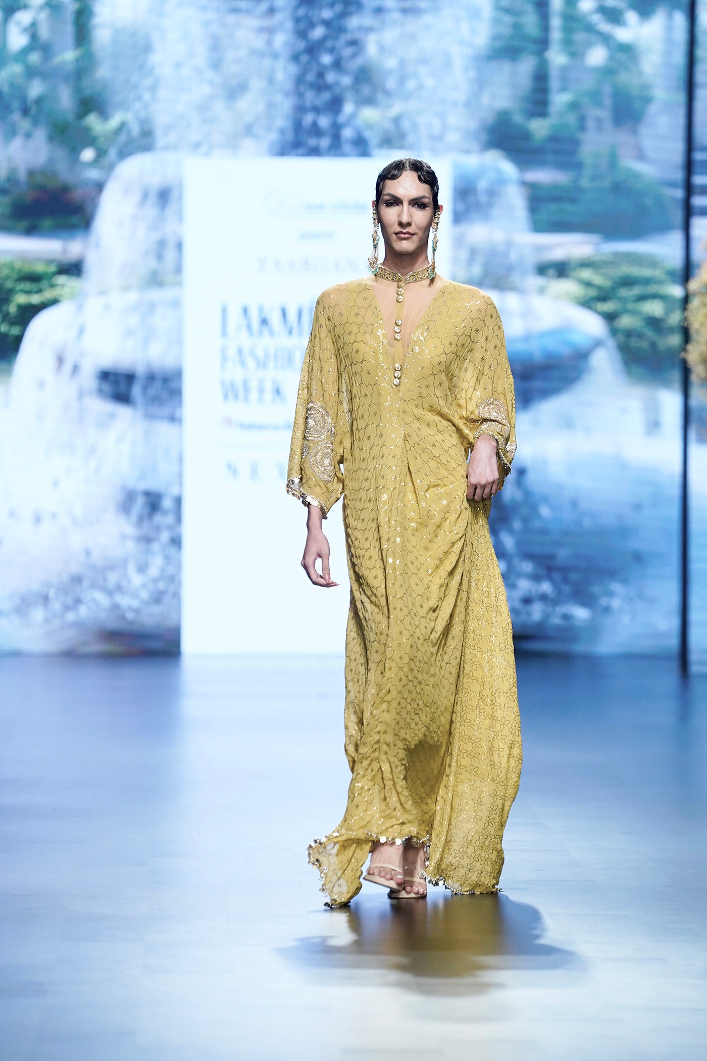 Olive green Embellished Kaftan Dress