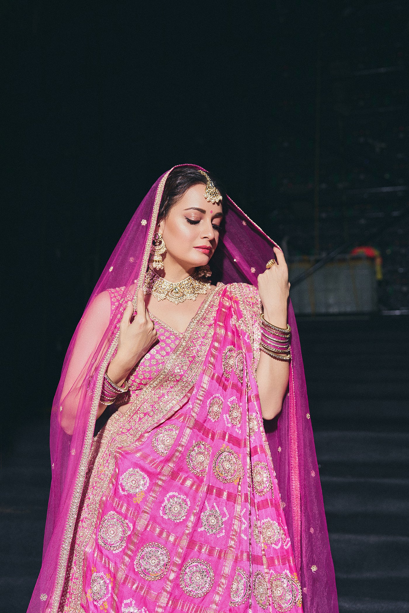 FUSCHIA PINK CRUSHED LEHENGA SET