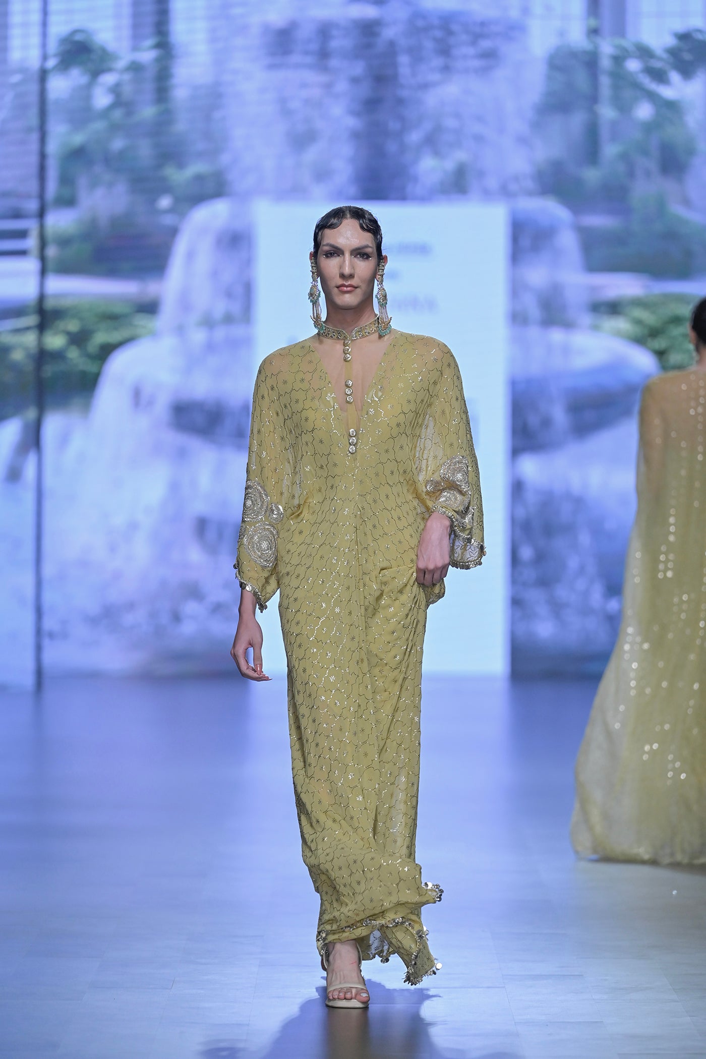 Olive green Embellished Kaftan Dress