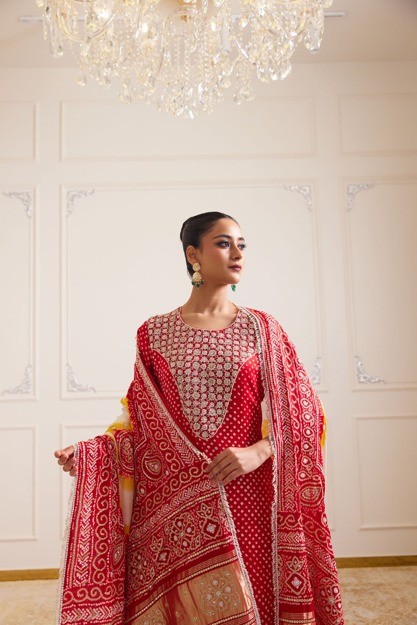 Crimson Bandhani Kurta Set With Dupatta