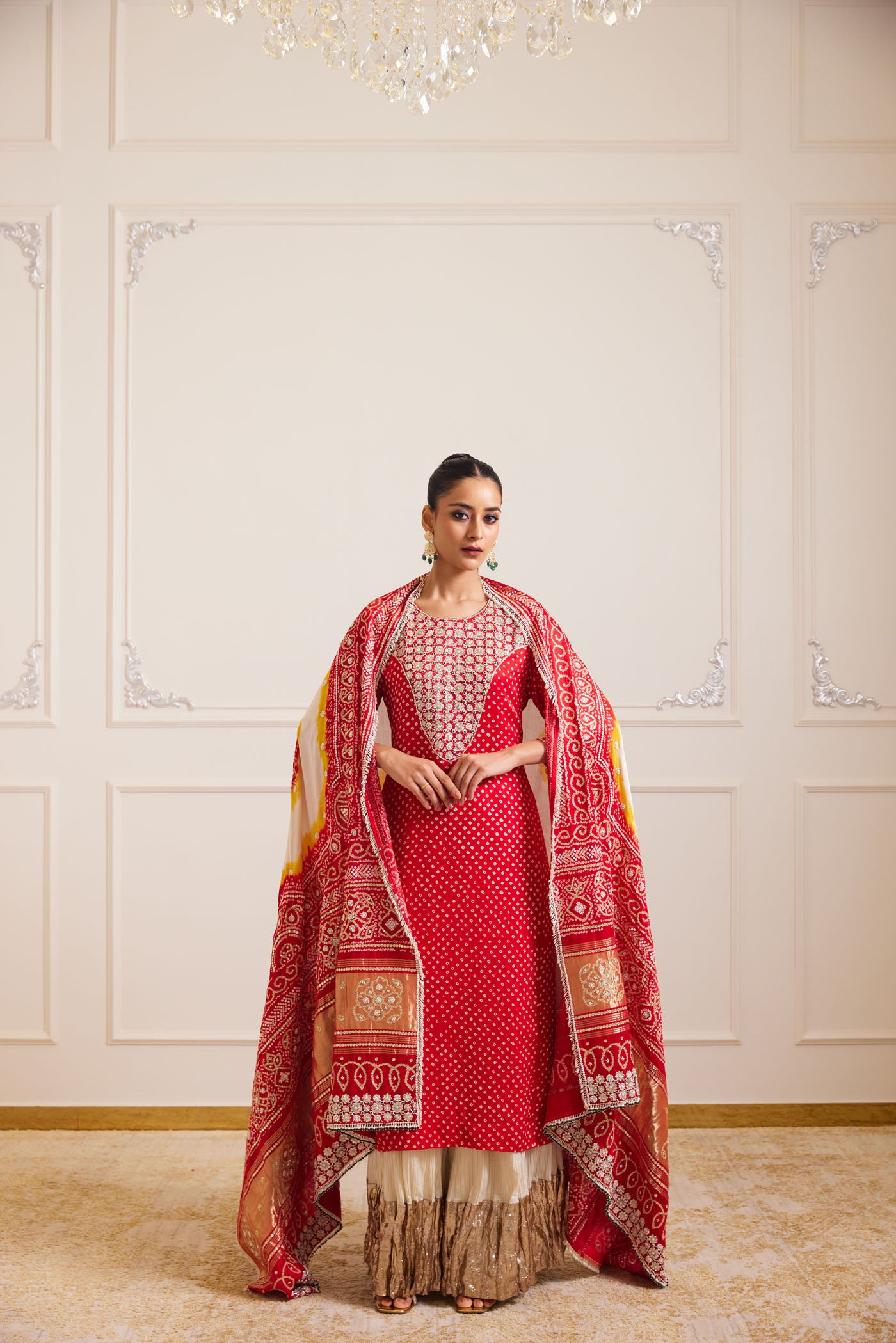 Crimson Bandhani Kurta Set With Dupatta