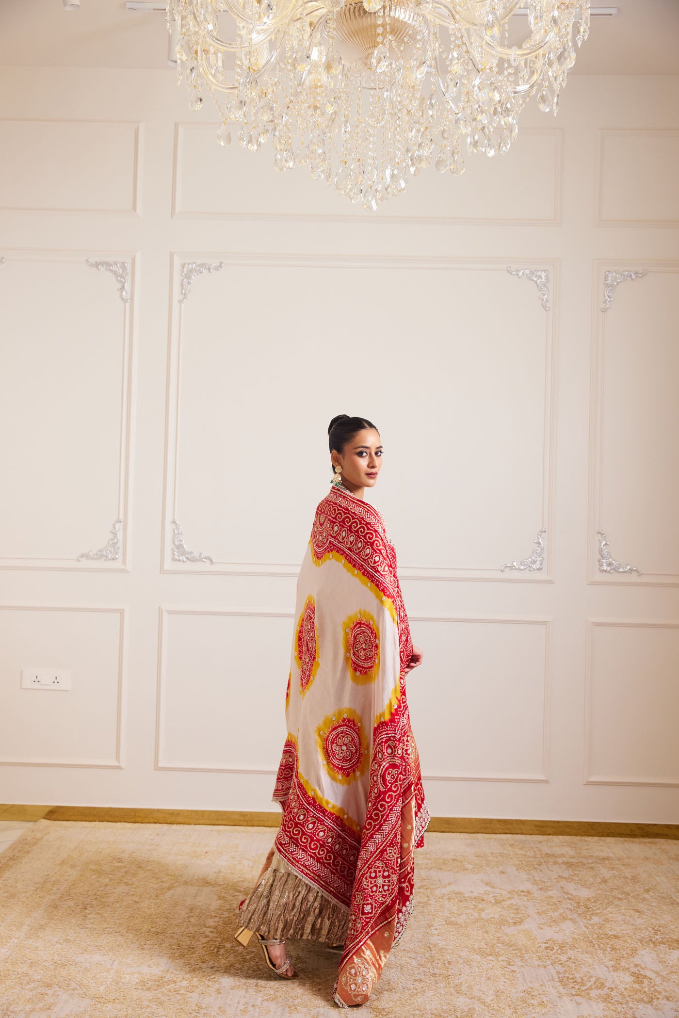 Crimson Bandhani Kurta Set With Dupatta