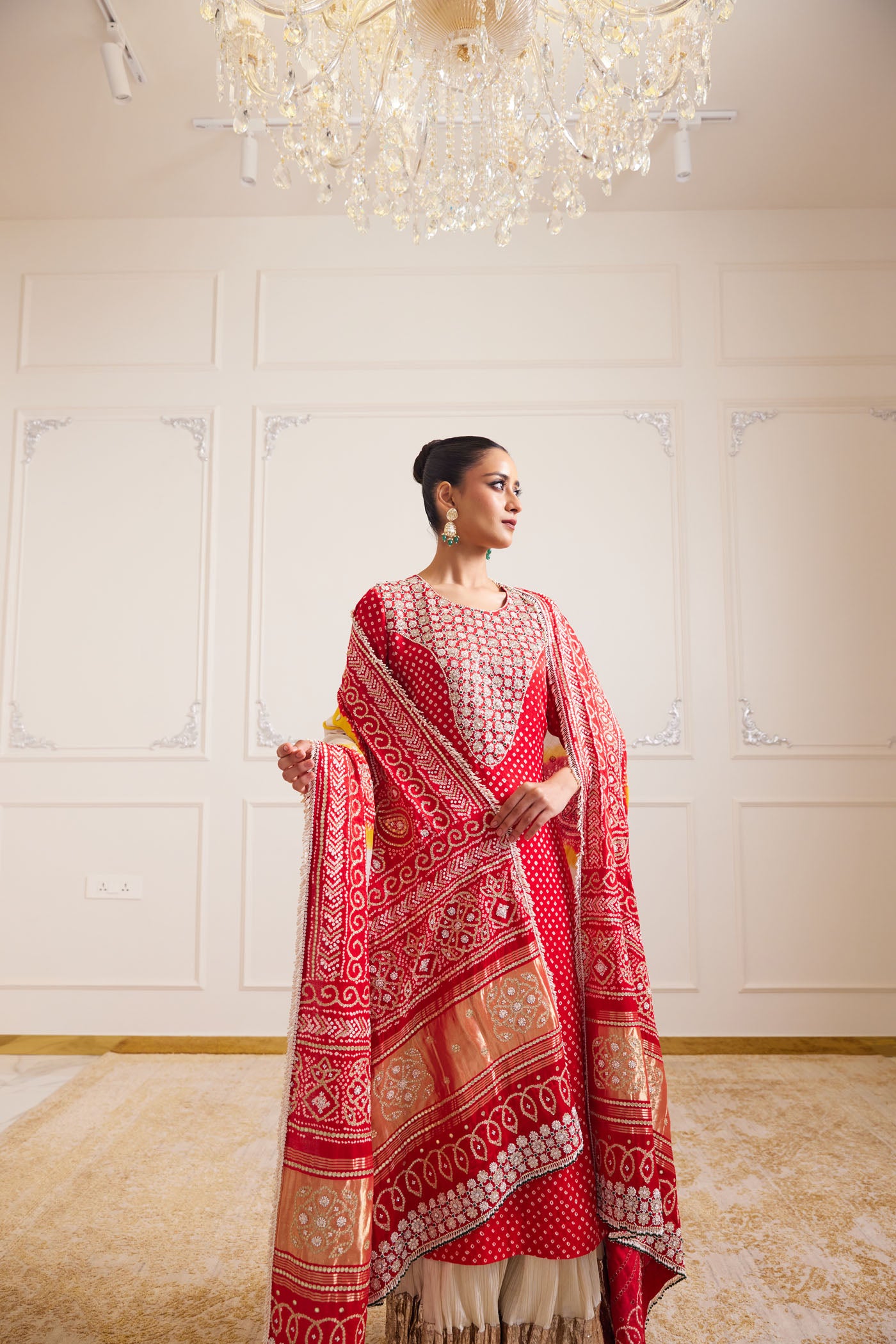 Crimson Bandhani Kurta Set With Dupatta