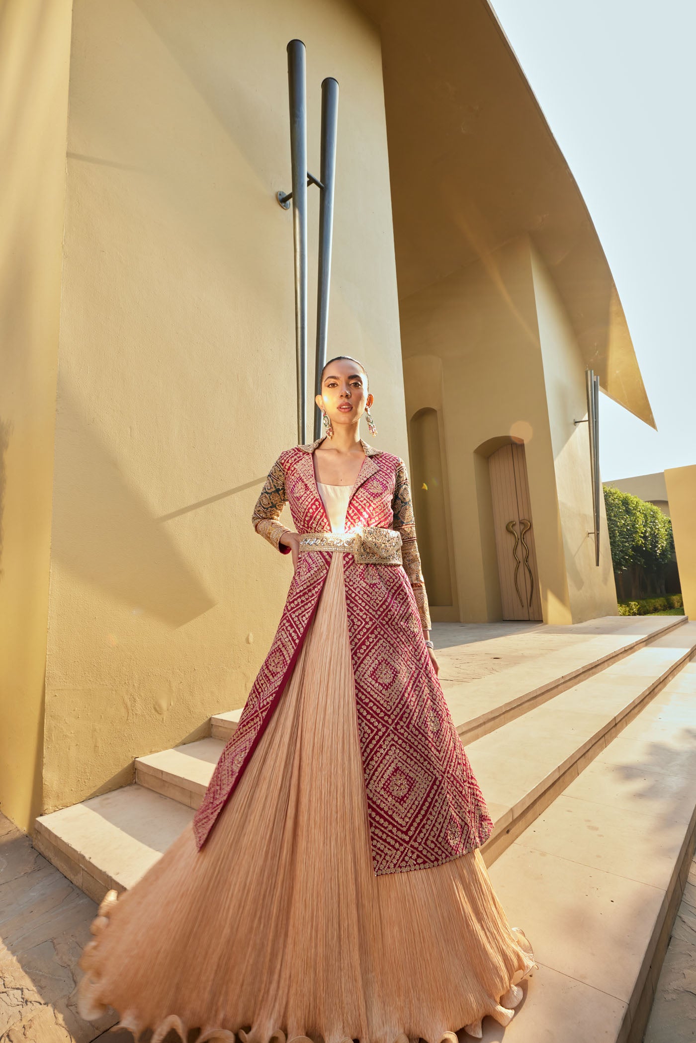 Red Crushed Silk Jacket Set