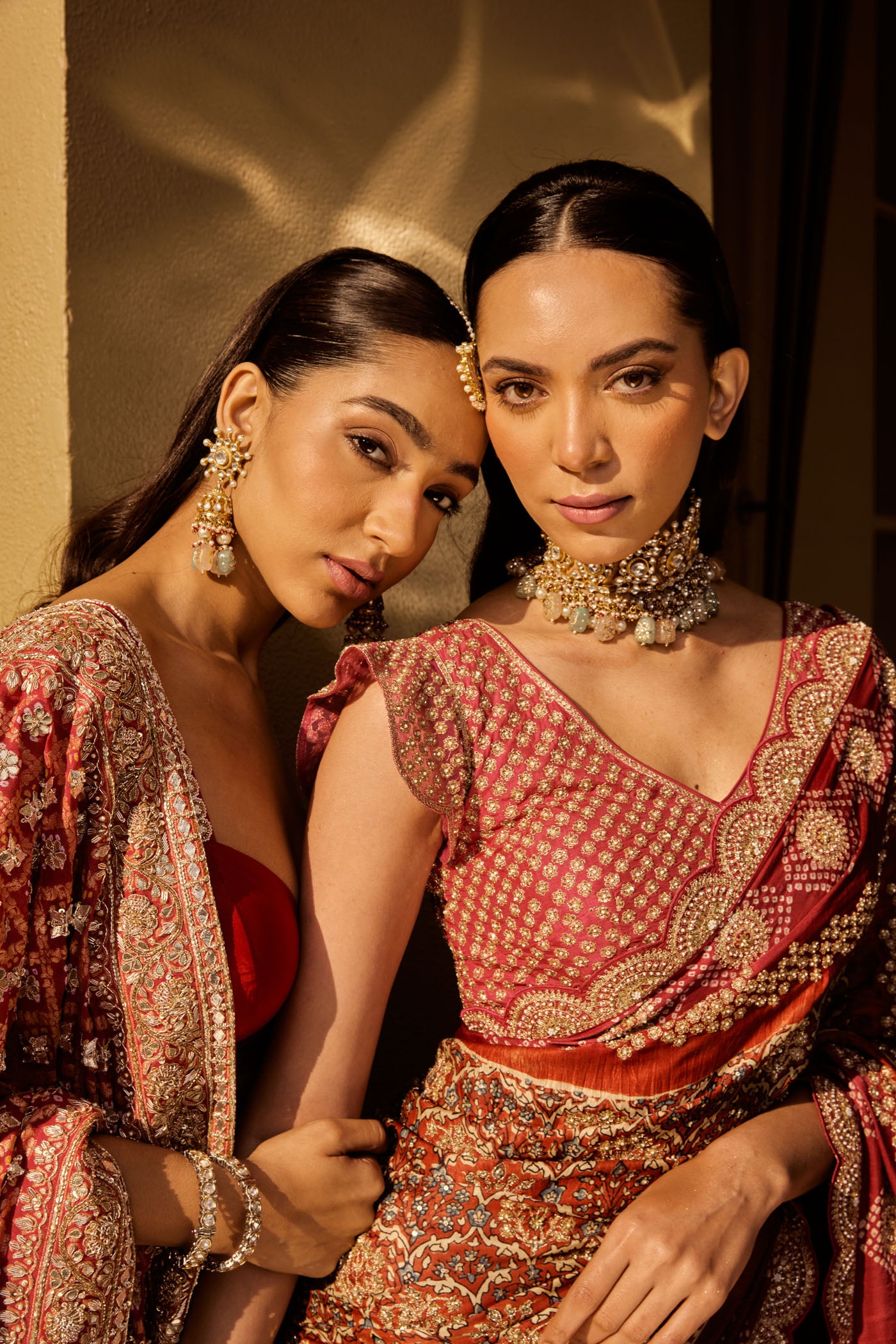 Red Silk Crushed Lehenga Set