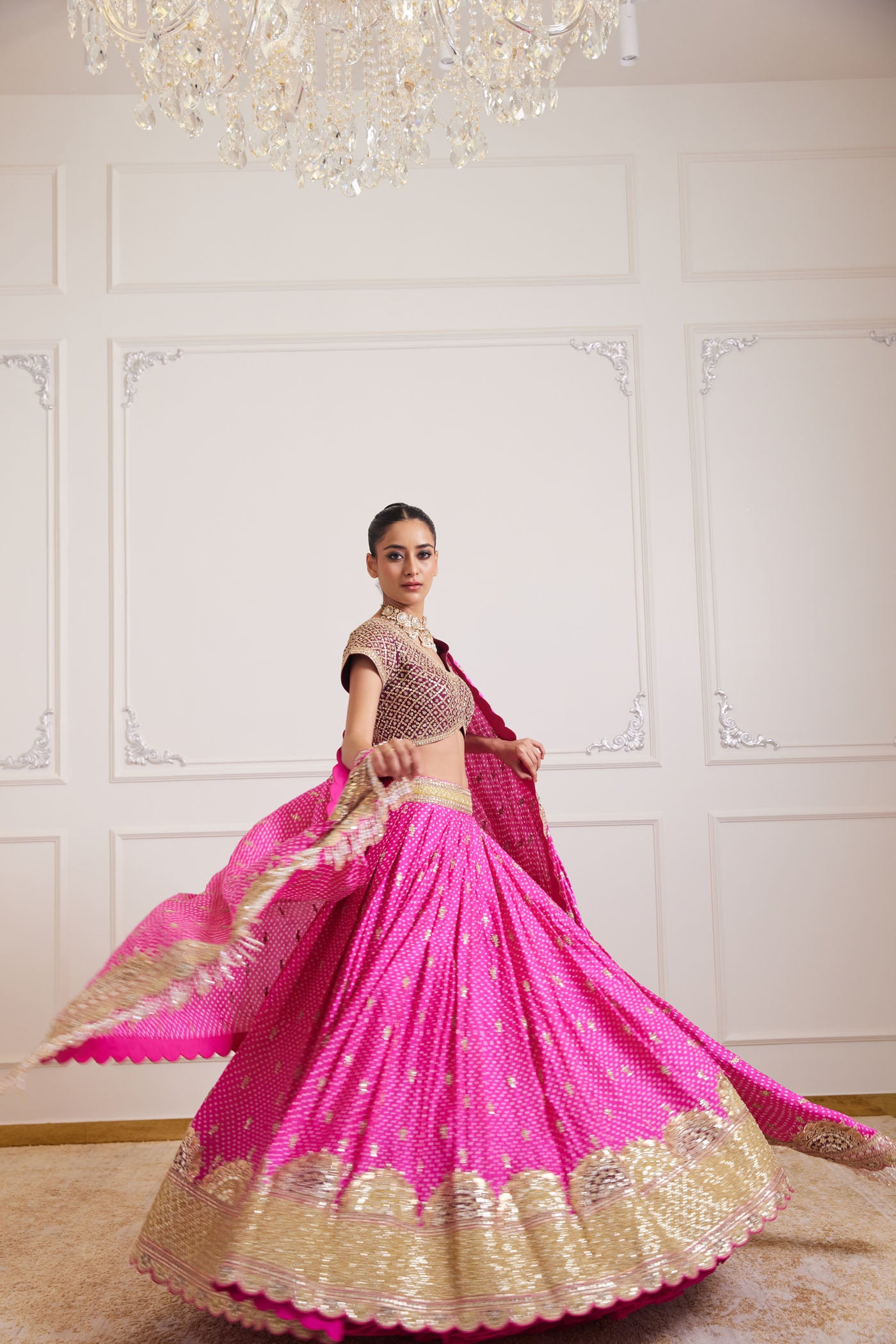 pink bandhani lehenga set