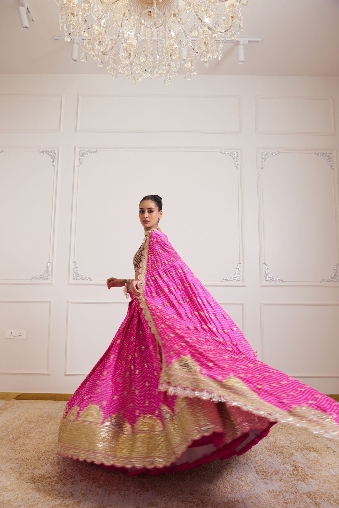 pink bandhani lehenga set
