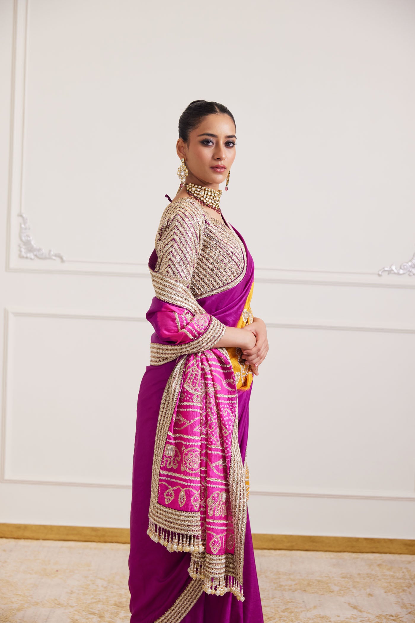 purple bandhani saree