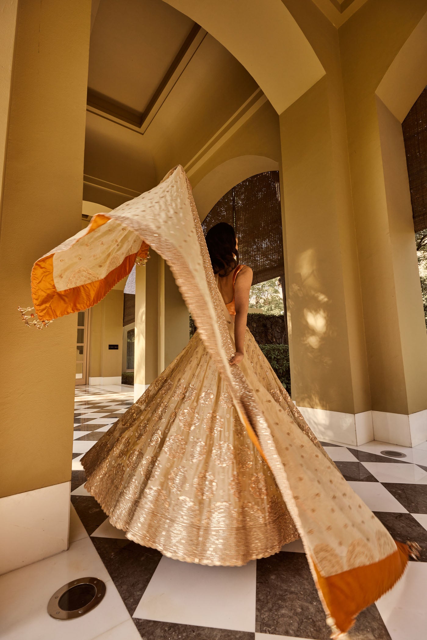 Golden bnarasi Lehenga Set