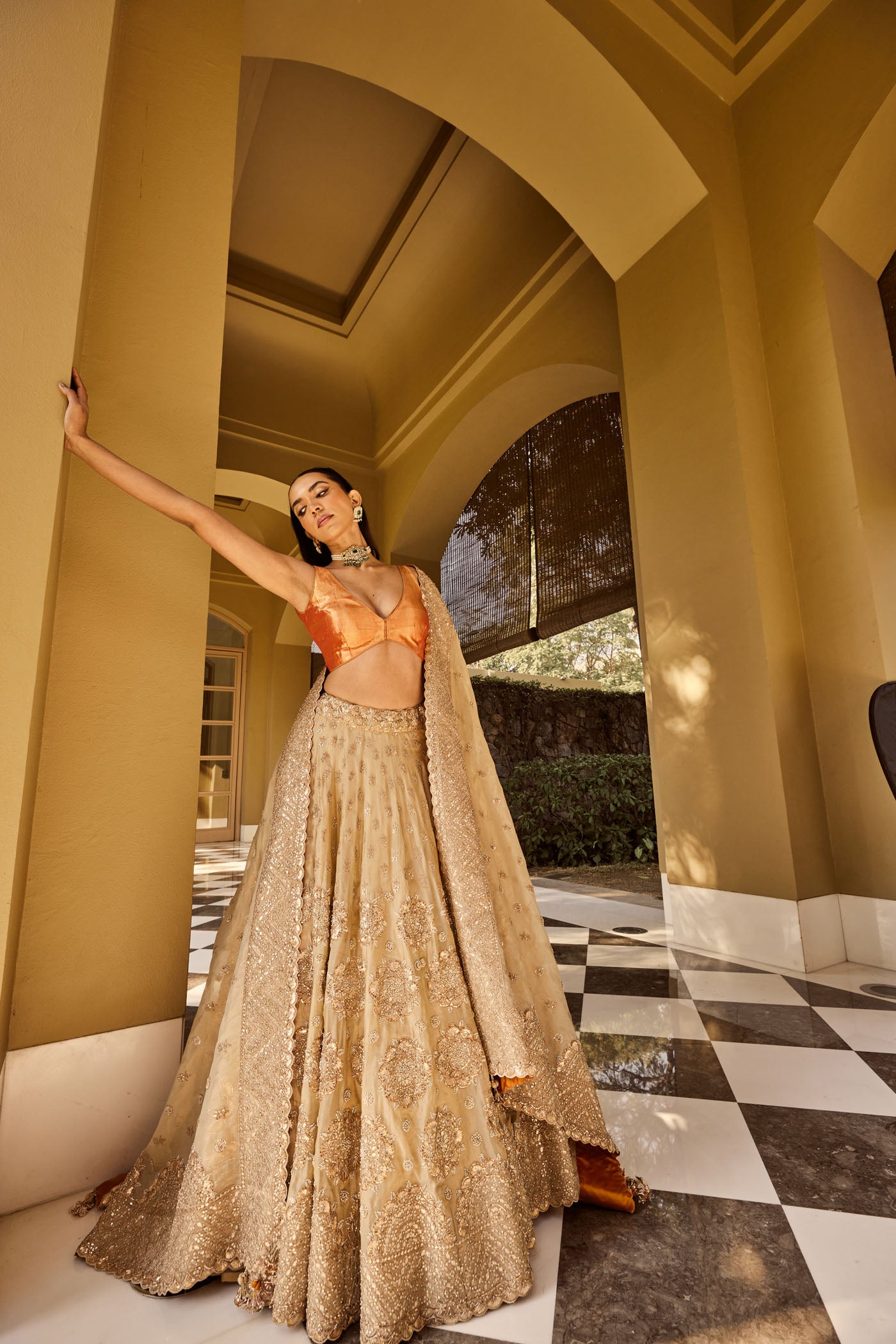 Golden bnarasi Lehenga Set