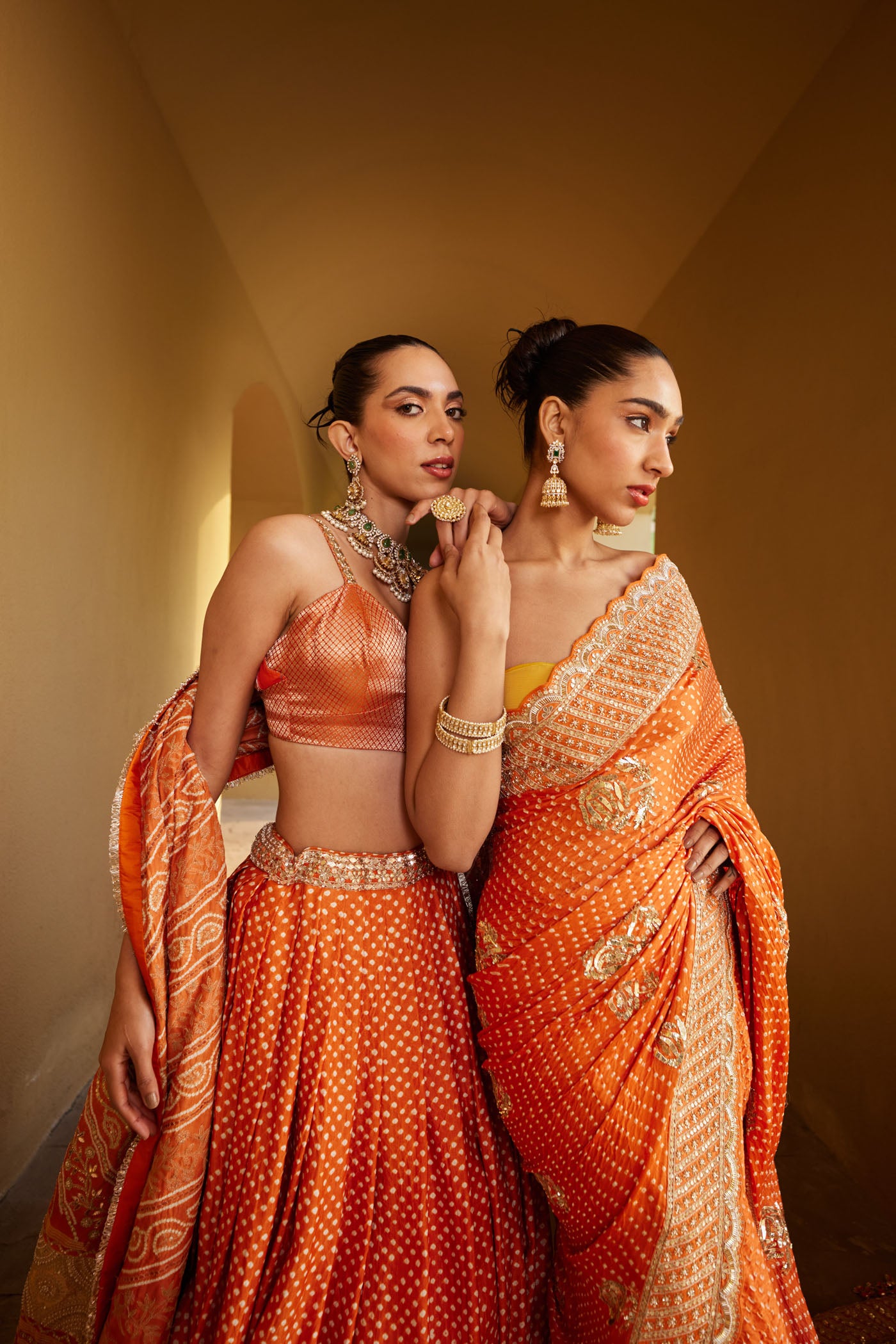 Orange Silk Bandhani Lehenga Set