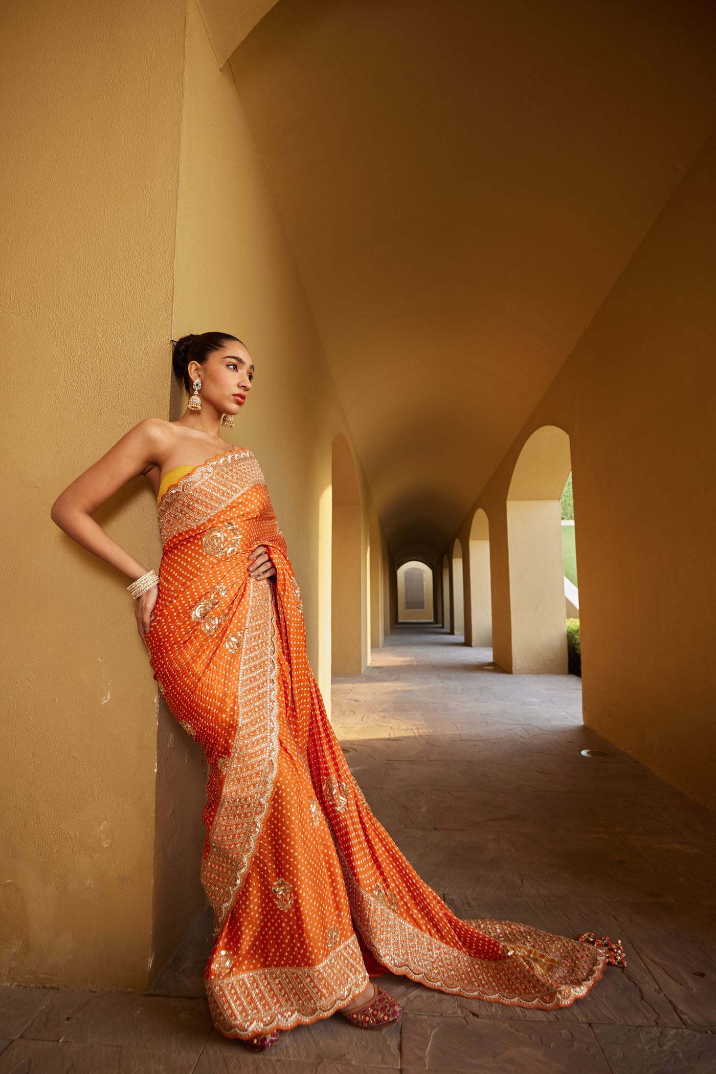 Orange Bandhani Saree set