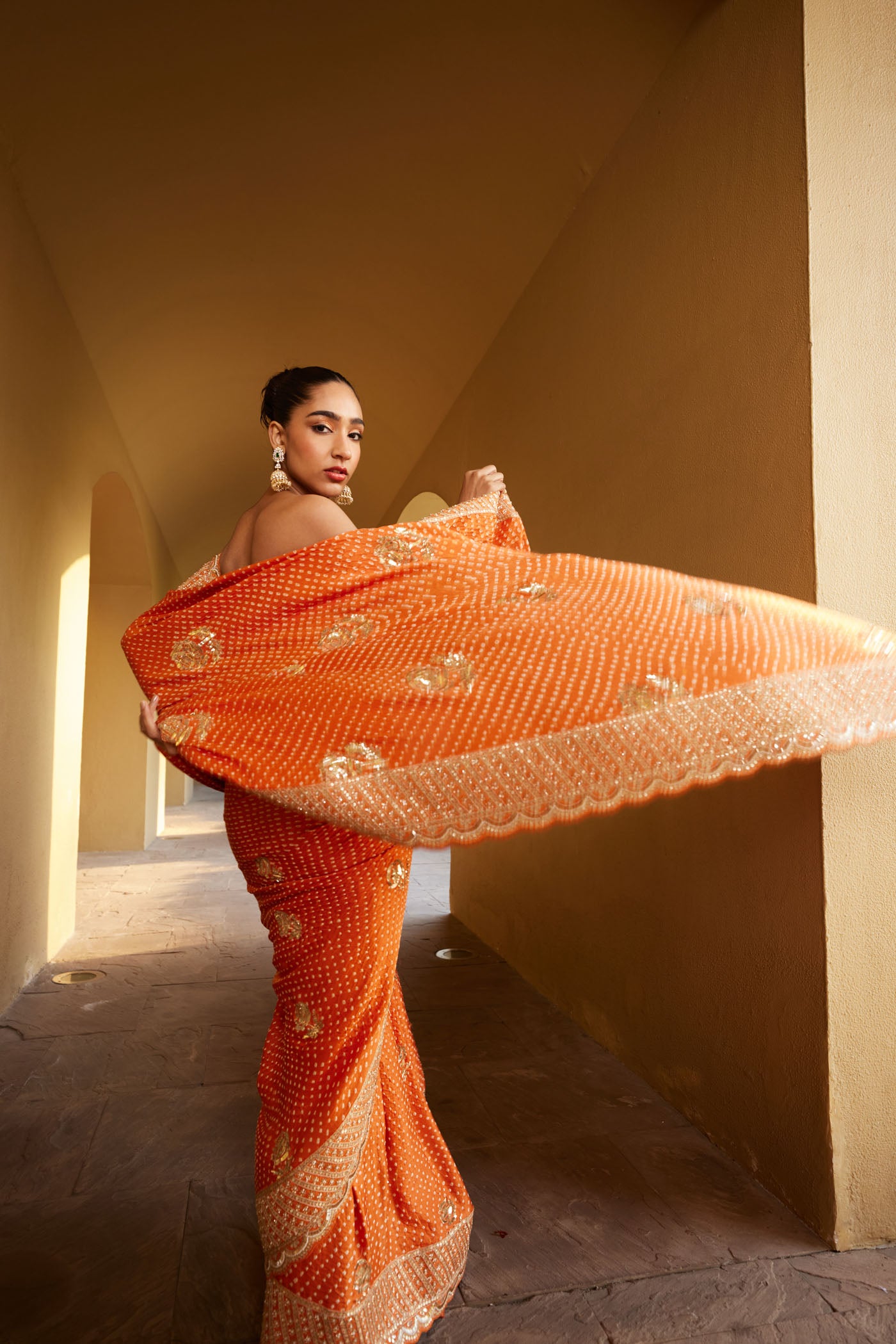 Orange Bandhani Saree set