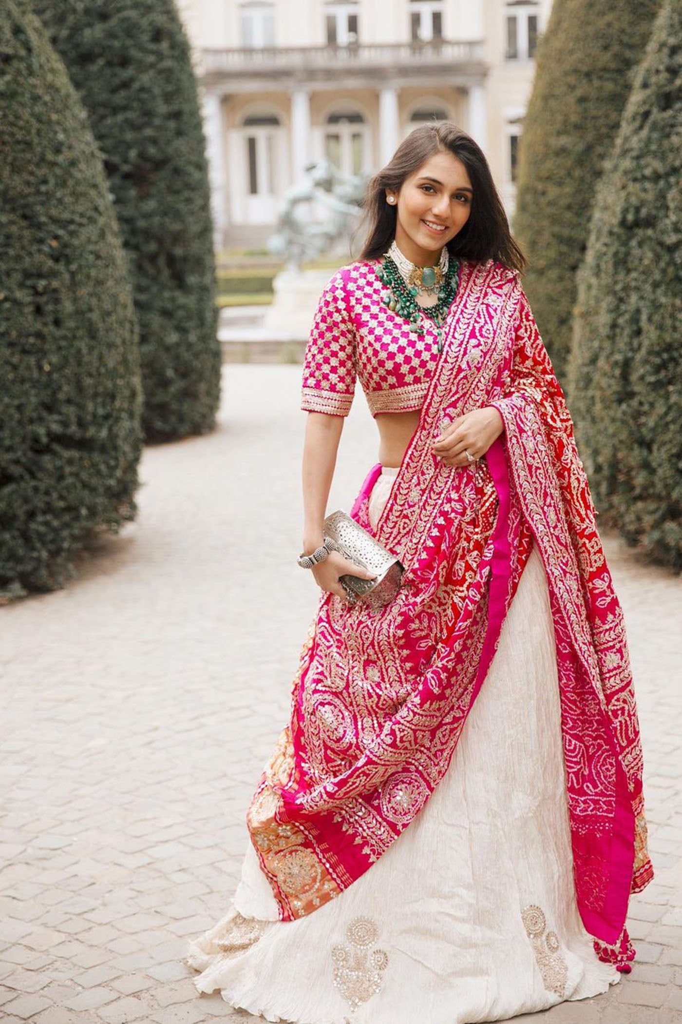 Ivory crushed Lehenga set