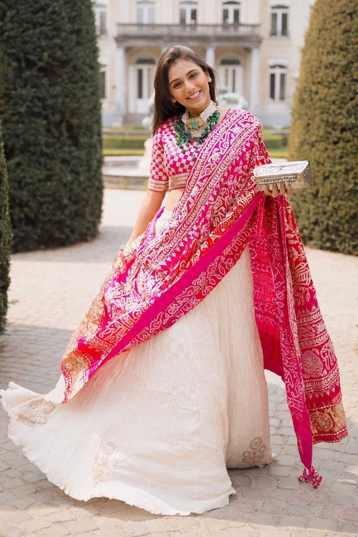 Ivory crushed Lehenga set