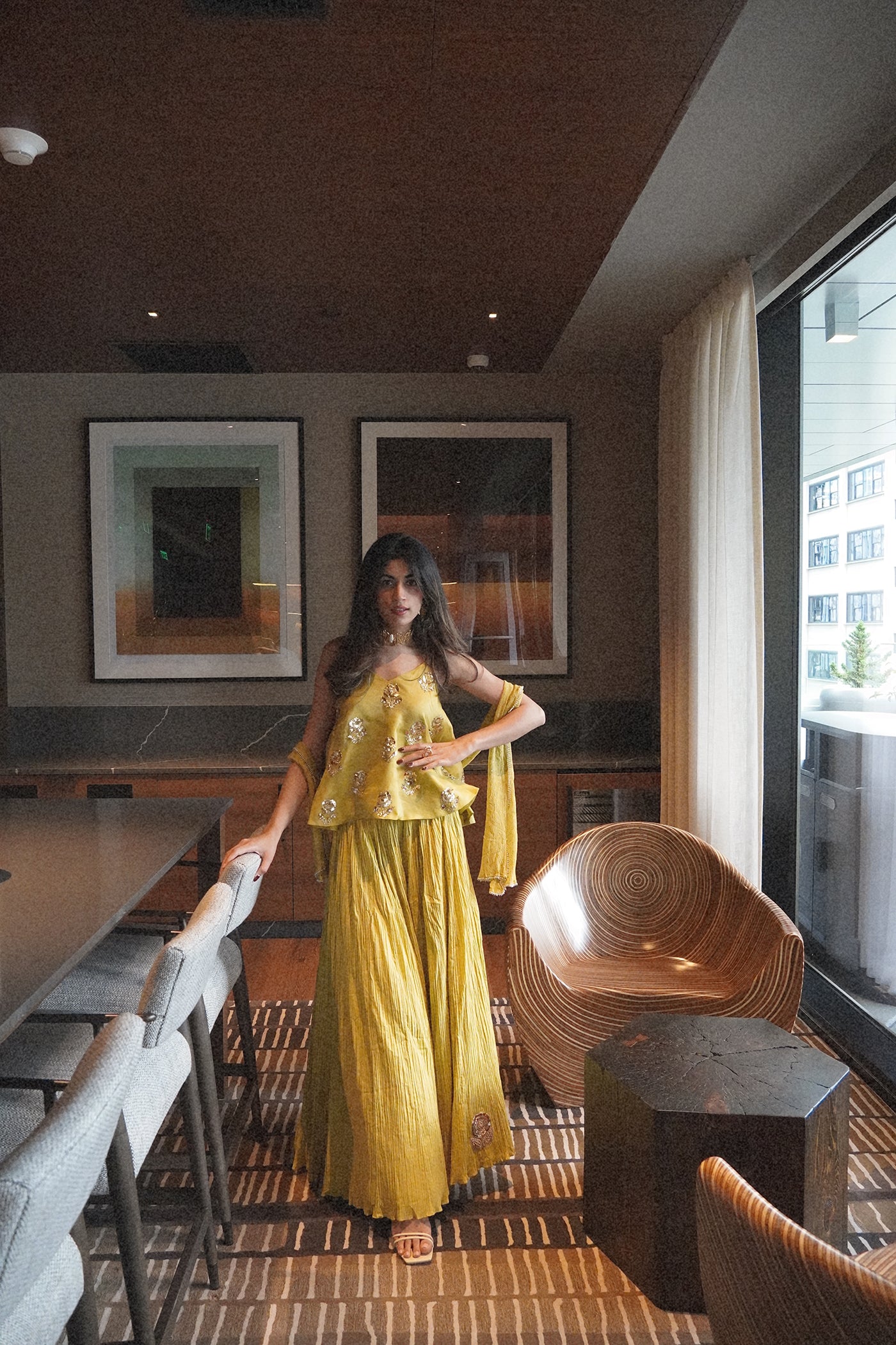 Olive Green Crush Sharara With Crop Top And Dupatta