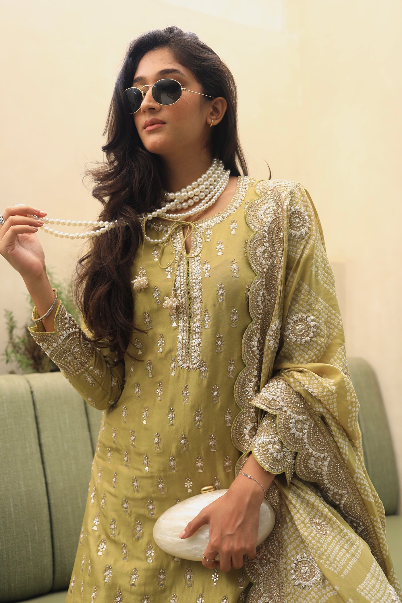 Green Dupion Silk Kurta With Crushed Lampi Border Sharara Set