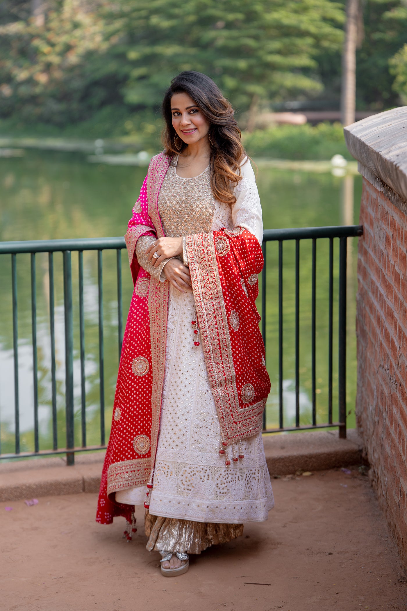 Ivory Georgette Lucknowi Anarkali Set