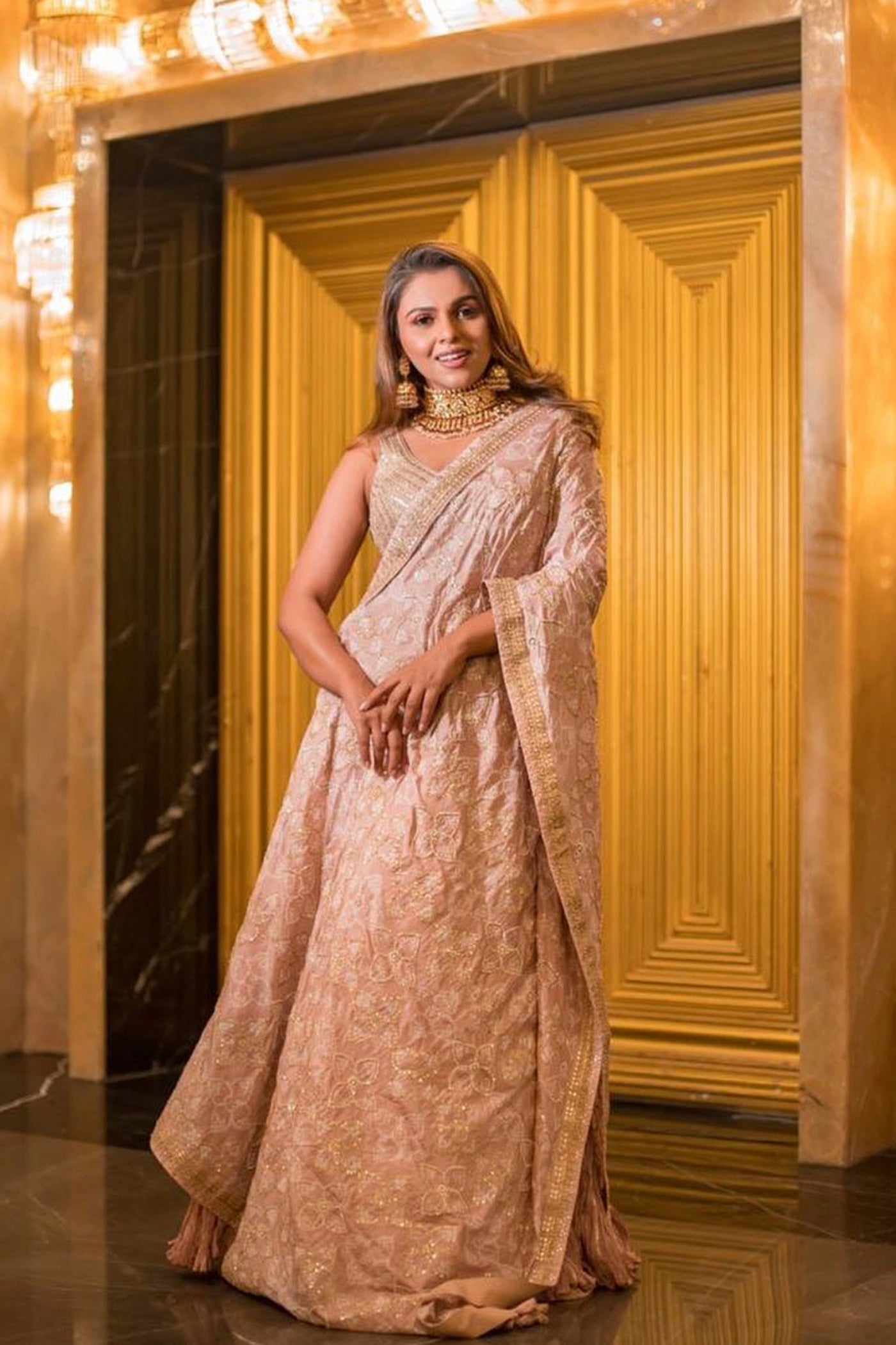 Onion Pink Crushed Silk Lehenga Set