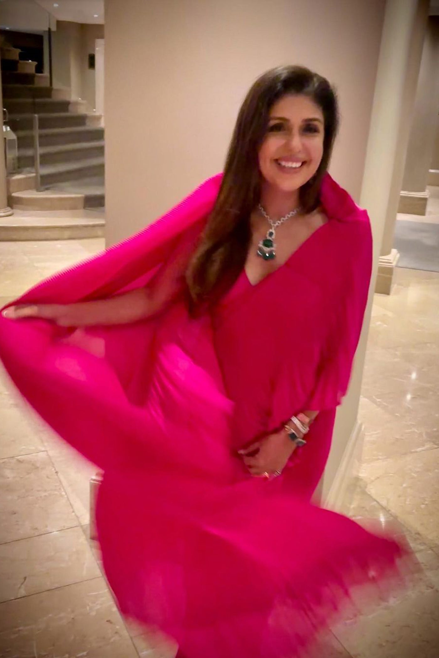 Pink Pleated Italian Silk Pre-Stitched Saree