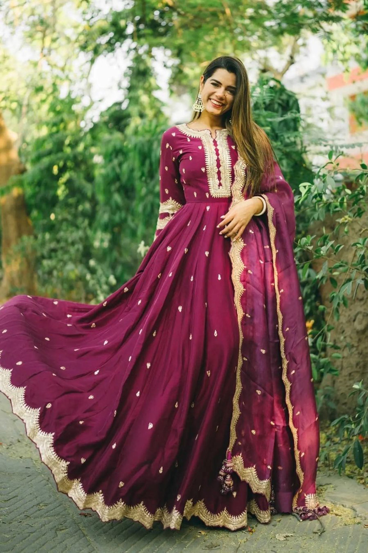 Purple Dupion Silk Anarkali Set