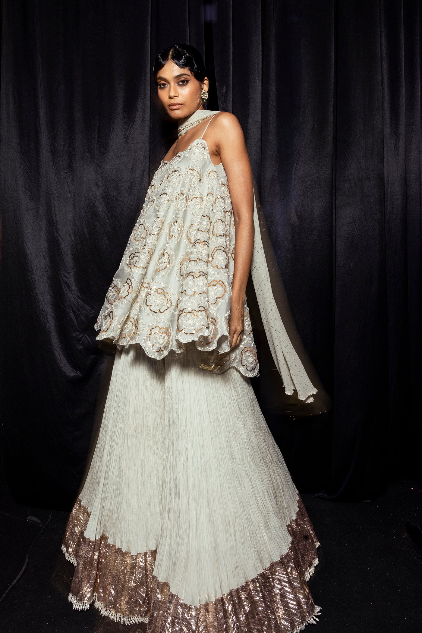 Ice Blue Embellished Kurta Sharara Set