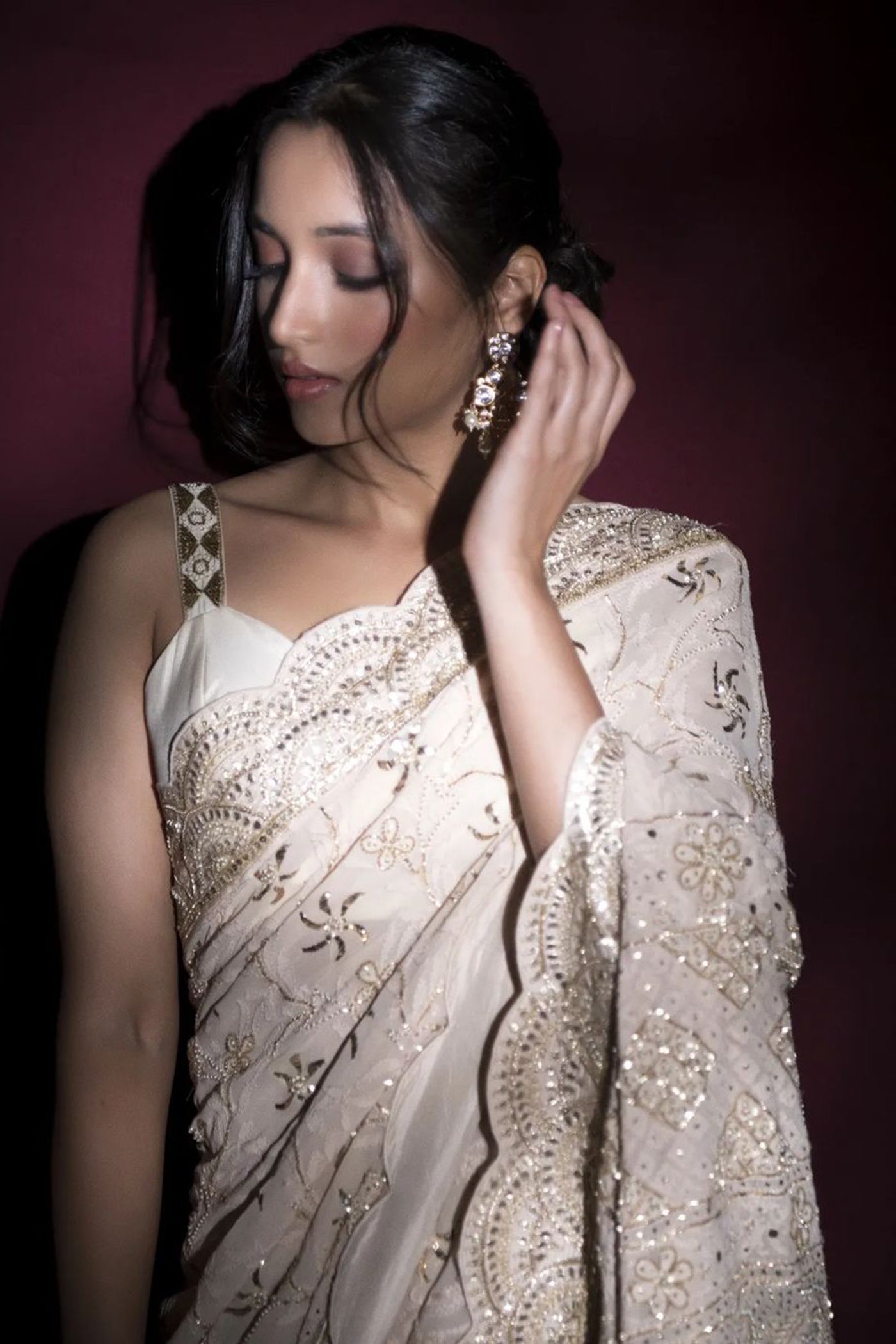 Ivory Embroidered Chikankari Saree