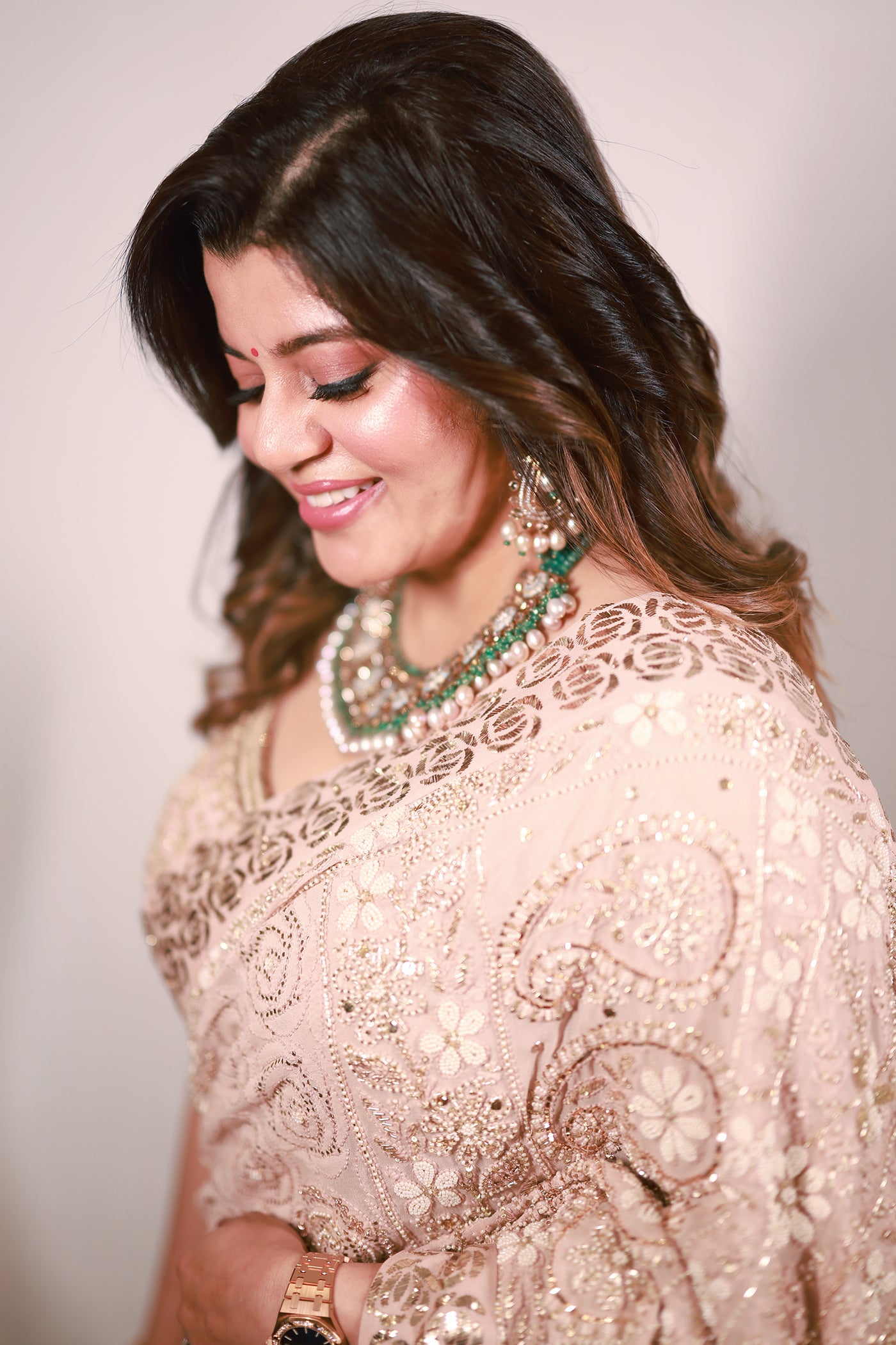 IVORY PINK OMBRE GEORGETTE CHIKANKARI SAREE SET