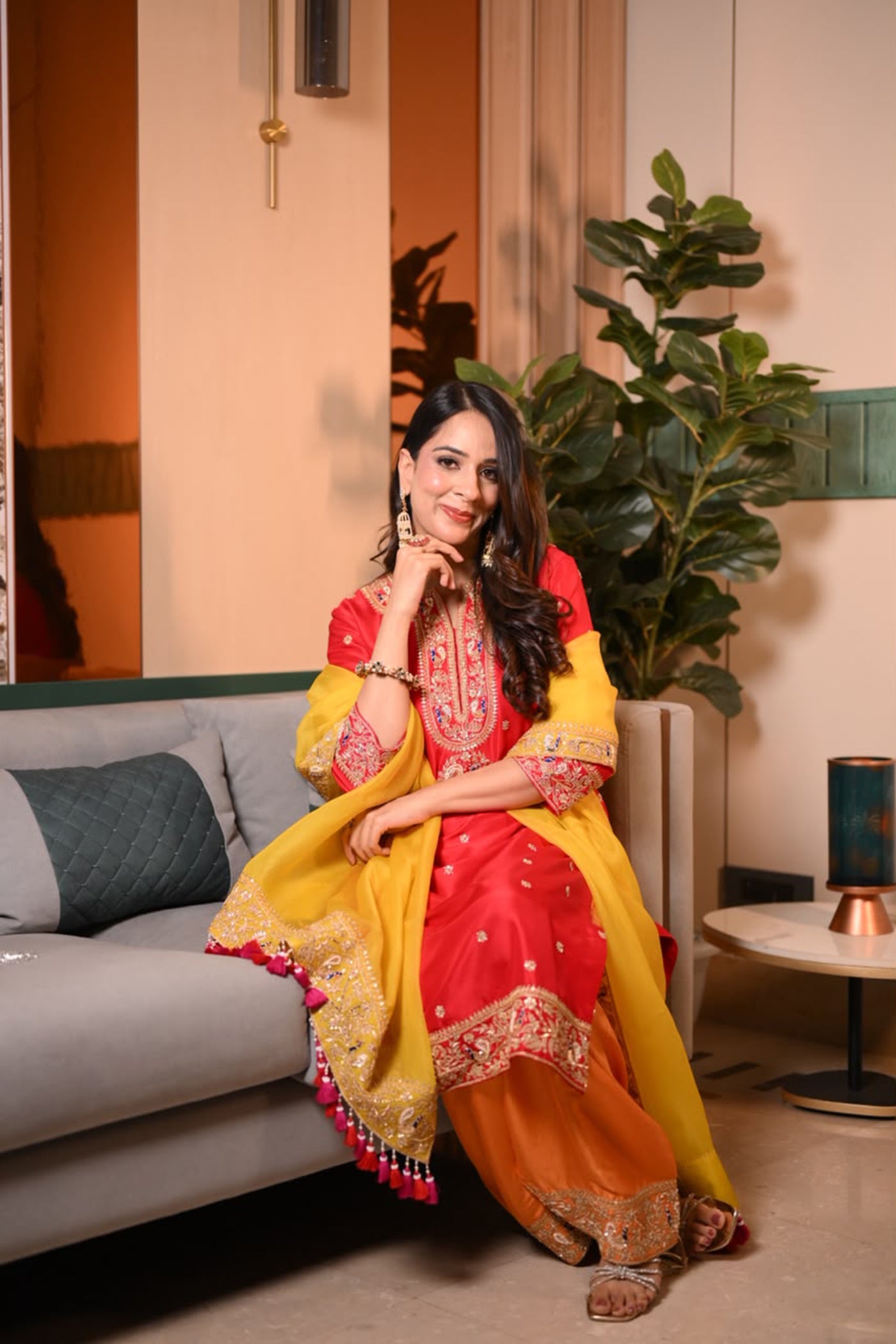 RIVA DHAWAN IN RED ORANGE KURTA SET