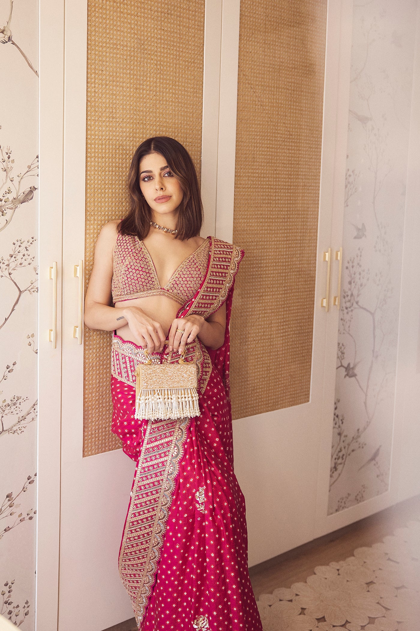 PINK ROSE WORK SAREE SET