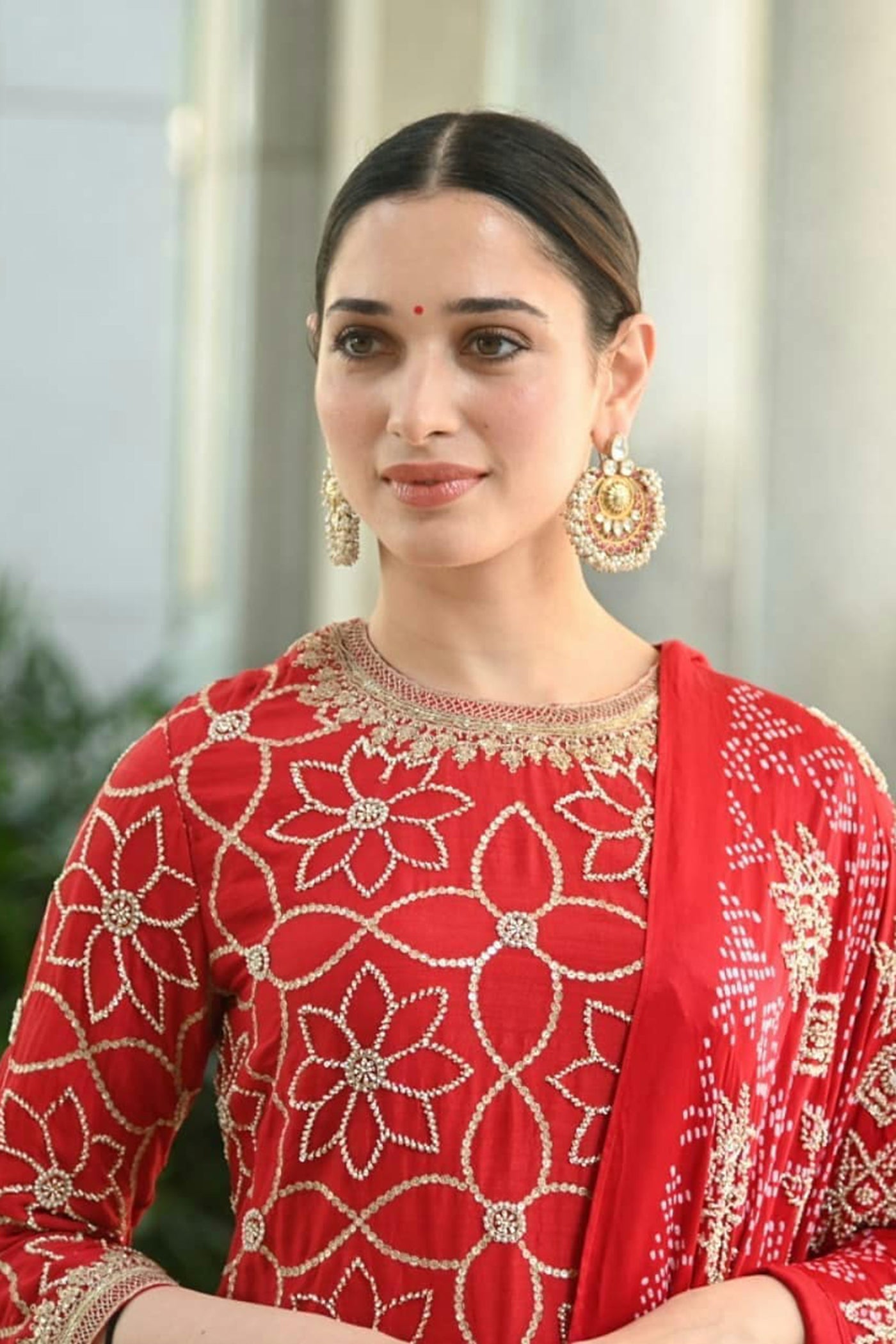 Red Silk Crushed Sharara Set