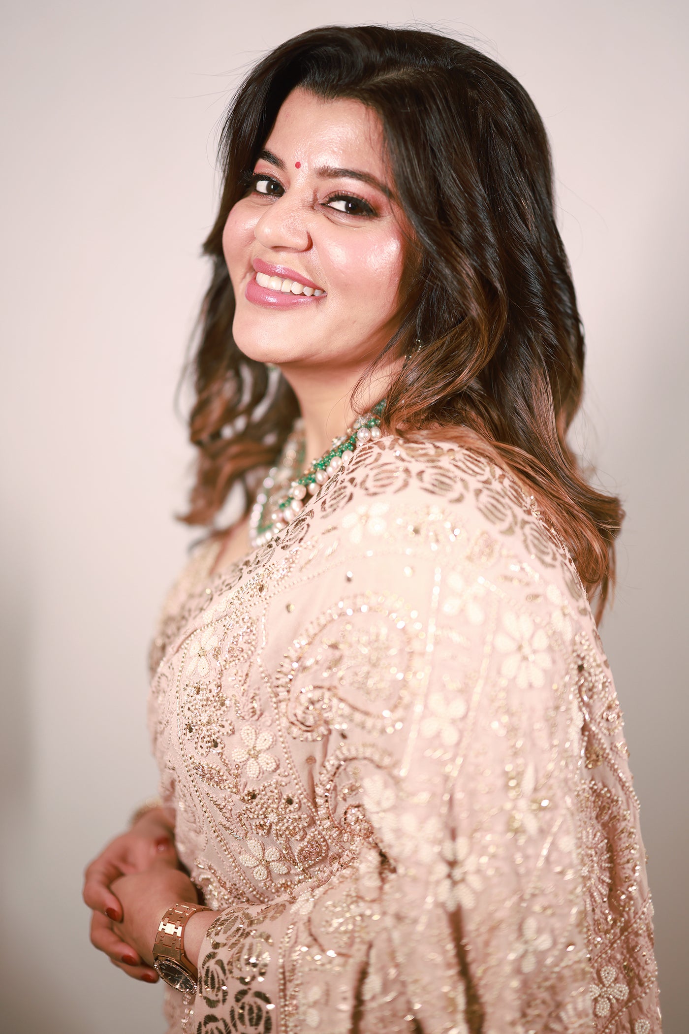 IVORY PINK OMBRE GEORGETTE CHIKANKARI SAREE SET