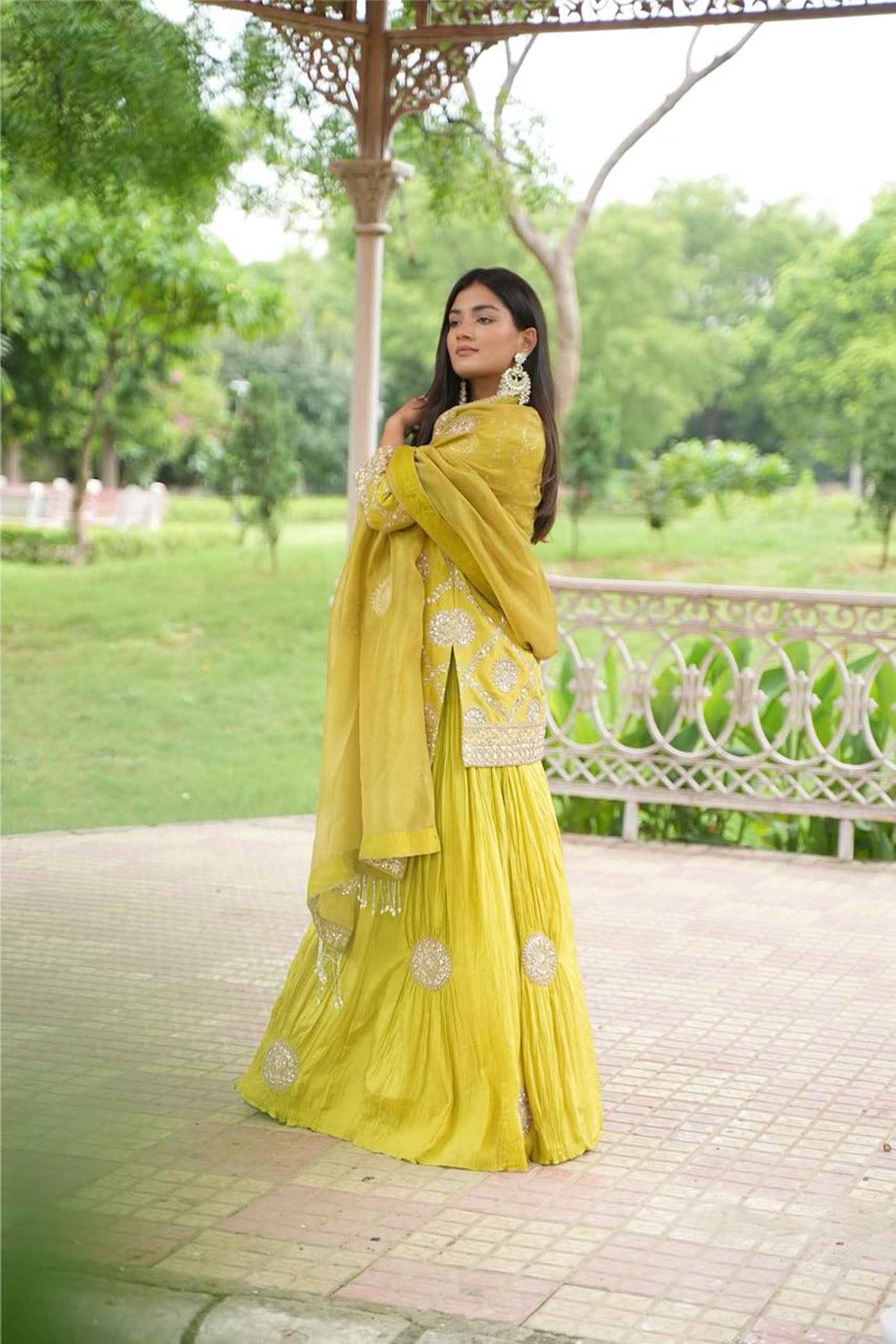 Green Crushed Sharara Set