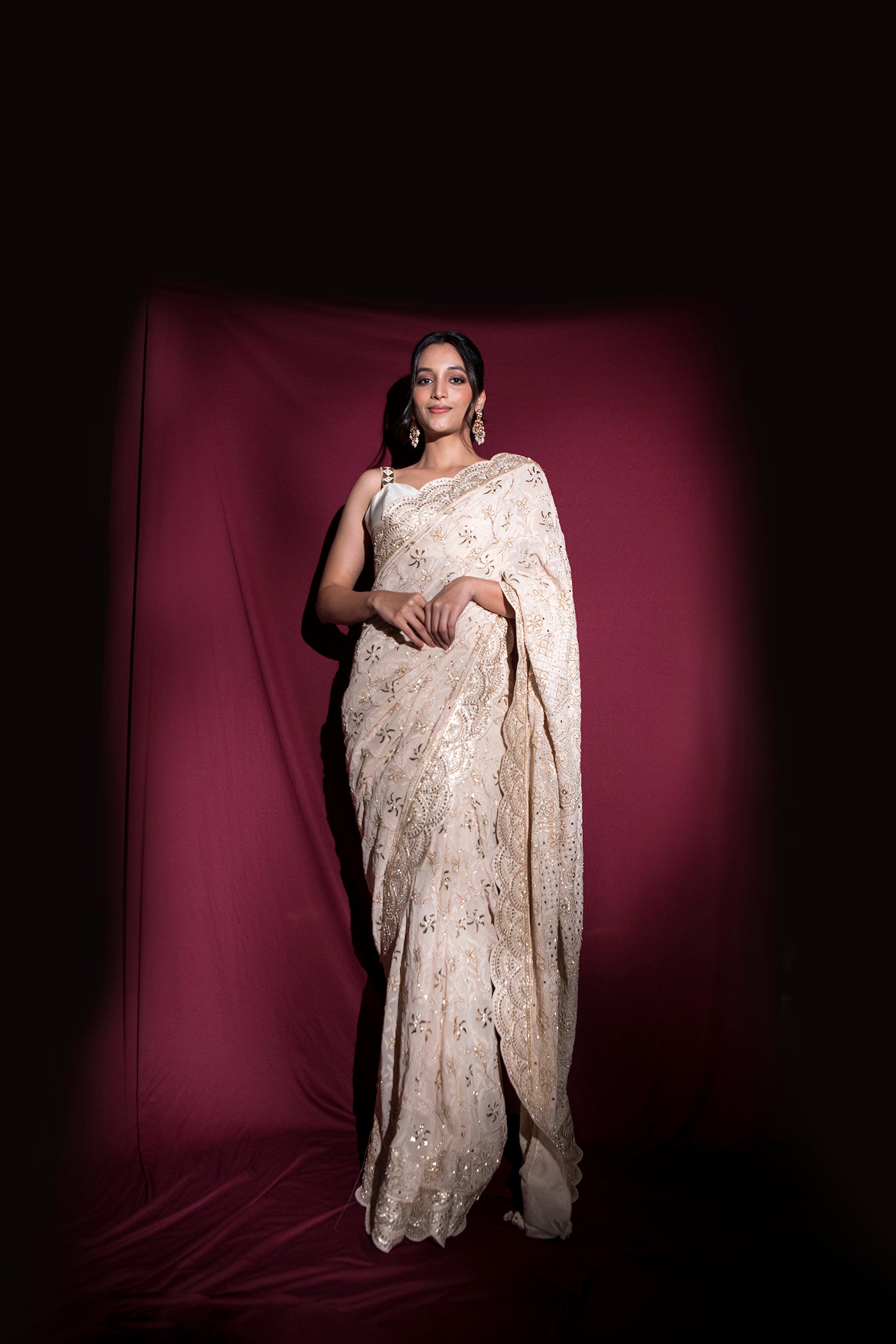 Ivory Embroidered Chikankari Saree