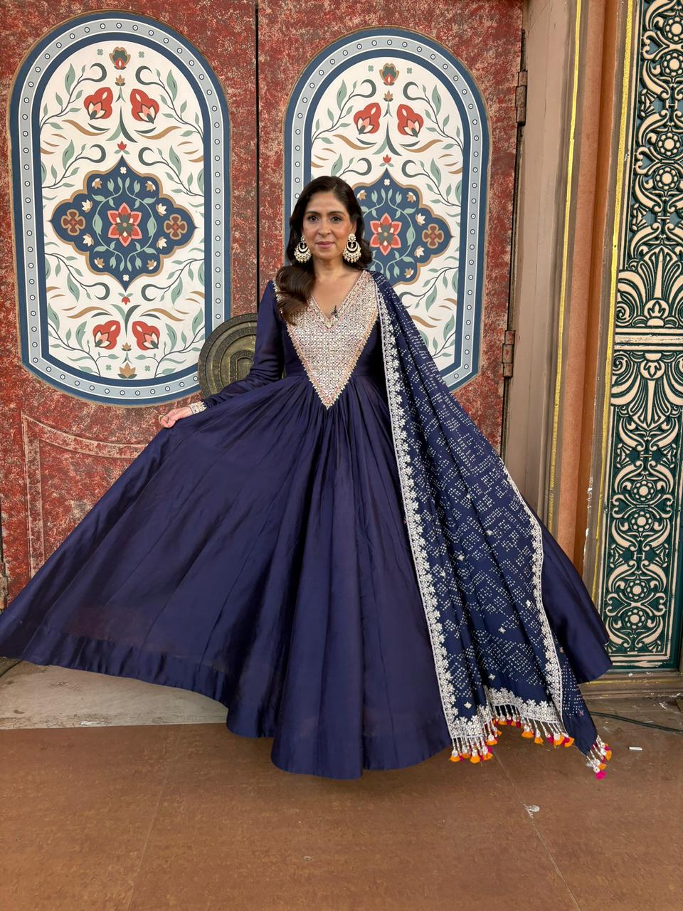 BHAVNA PANDEY In Midnight blue Anarkali Set