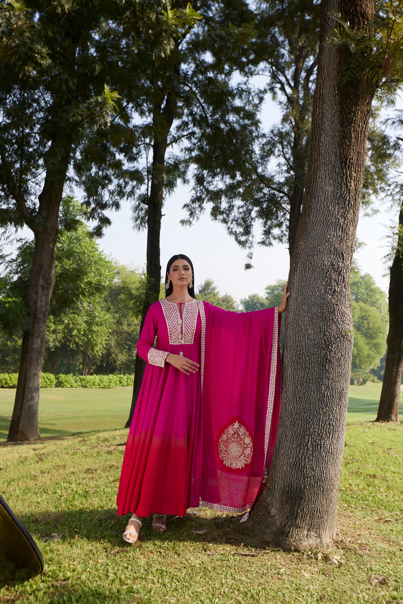 Cherry Red & Pink Anarkali Set